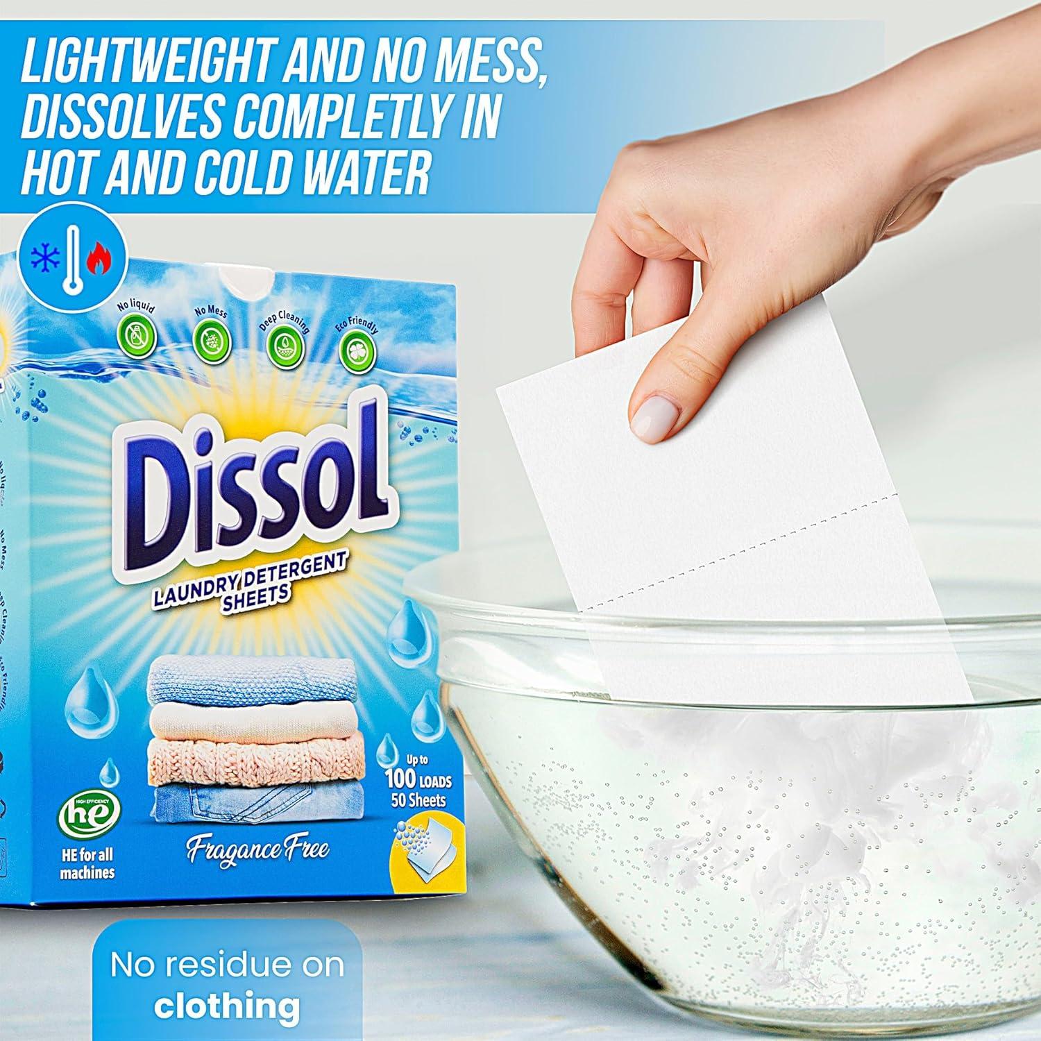 Hojas de Detergente para Ropa Dissol - 50 Hojas Hipoalergénicas