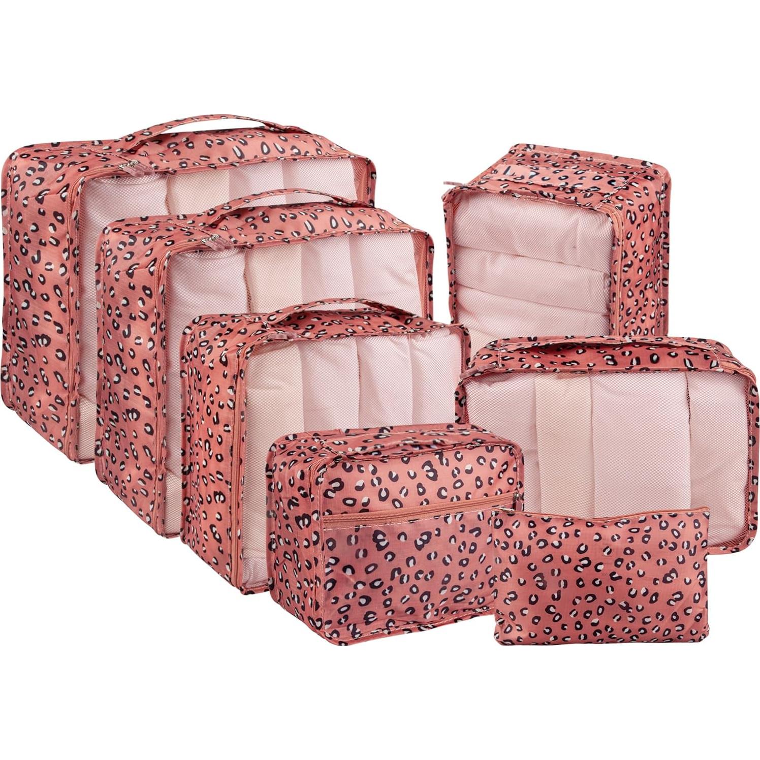 Set de Organizadores de Equipaje Vercord 7 Piezas Nylon Leopardo Rosa