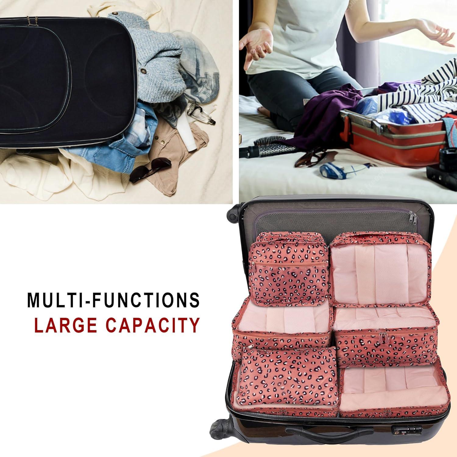 Set de Organizadores de Equipaje Vercord 7 Piezas Nylon Leopardo Rosa