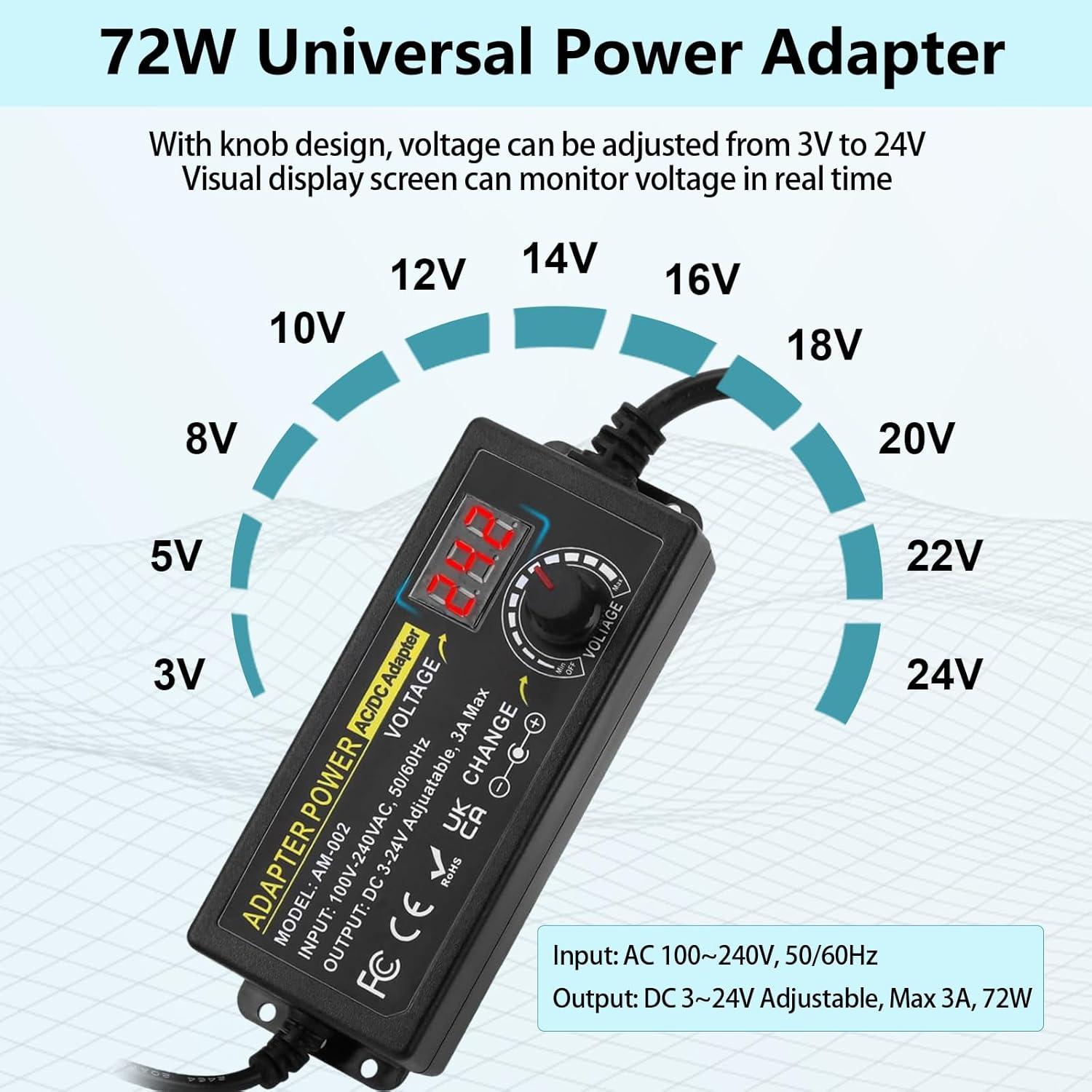 Adaptador de Poder Ajustable TOUS 3V-24V 3A 72W AC/DC