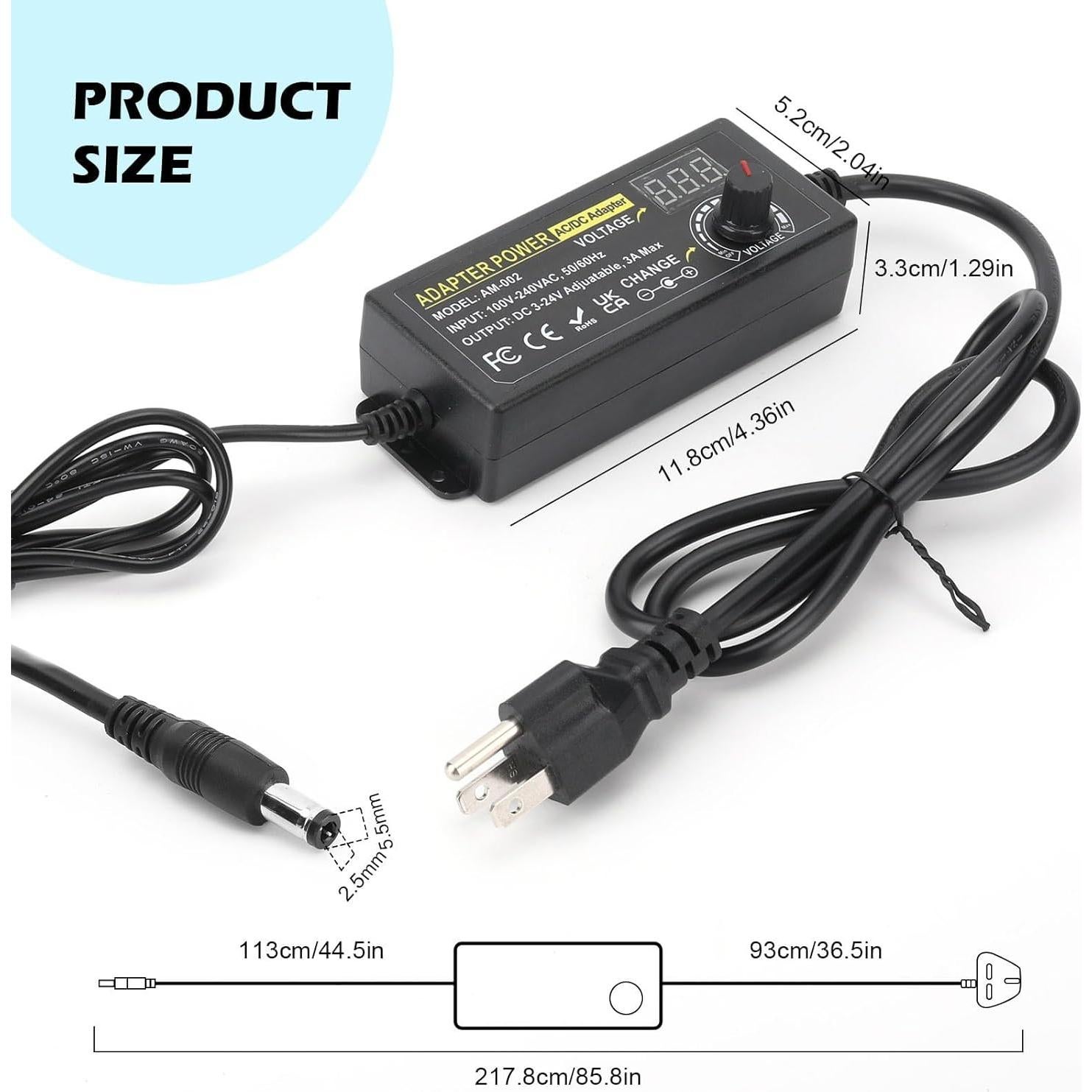 Adaptador de Poder Ajustable TOUS 3V-24V 3A 72W AC/DC
