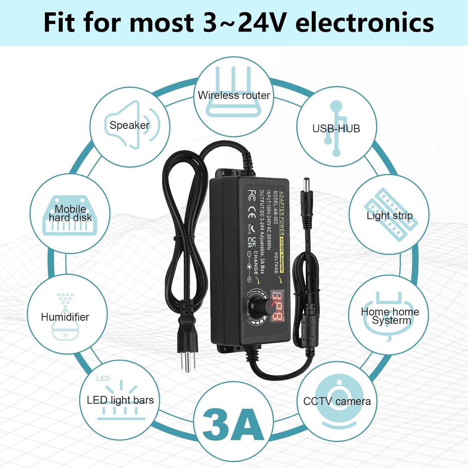 Adaptador de Poder Ajustable TOUS 3V-24V 3A 72W AC/DC