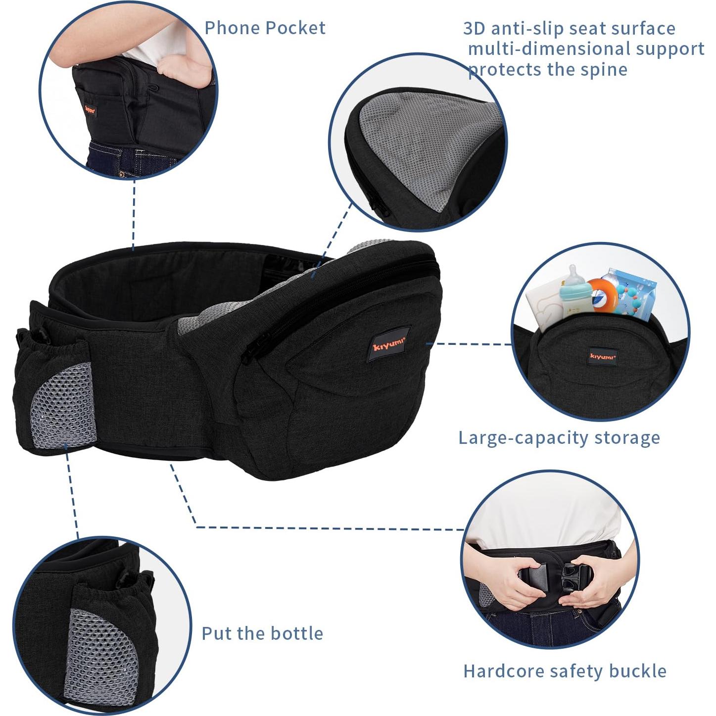 Portabebés ergonómico ajustable negro 3-18 kg para bebés