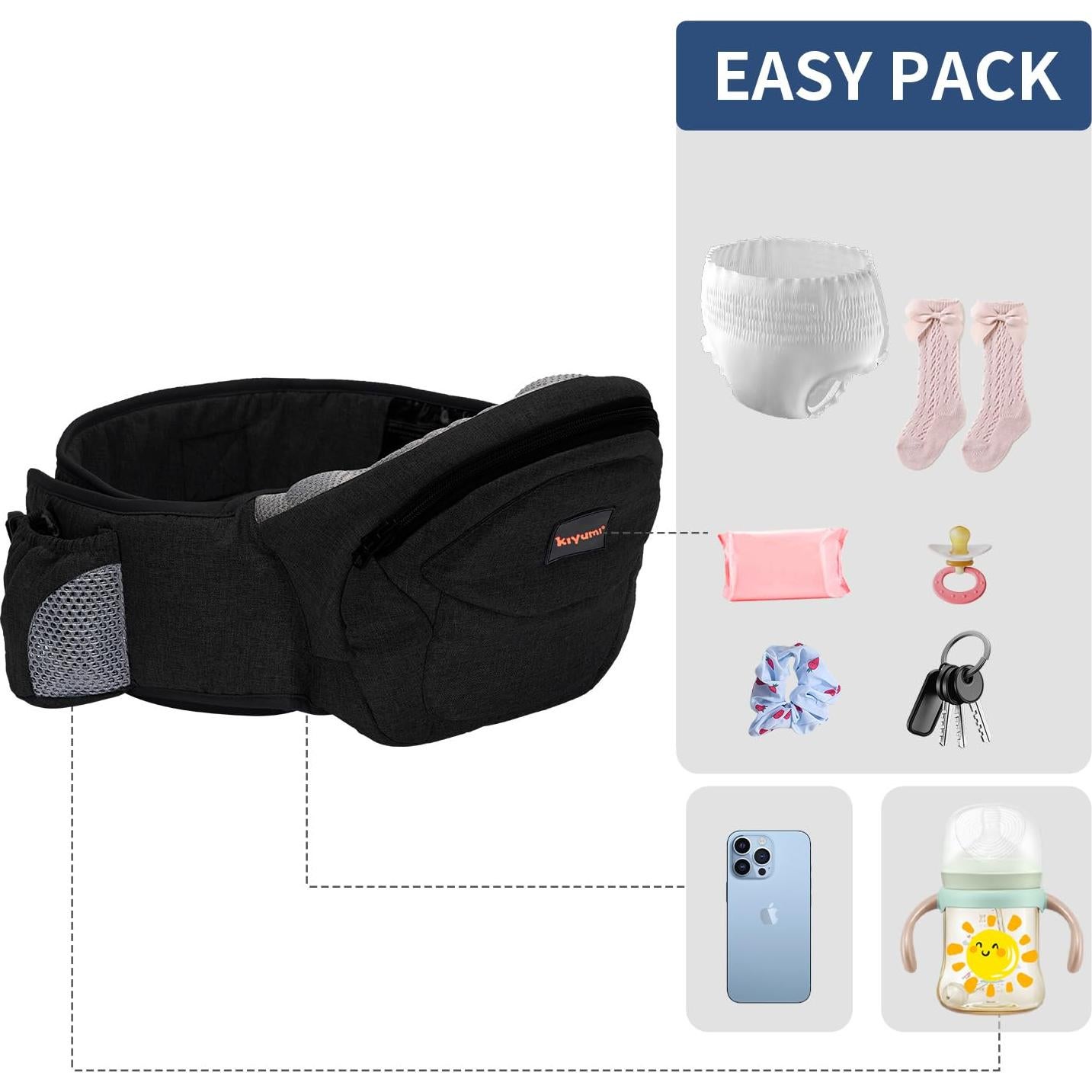 Portabebés ergonómico ajustable negro 3-18 kg para bebés