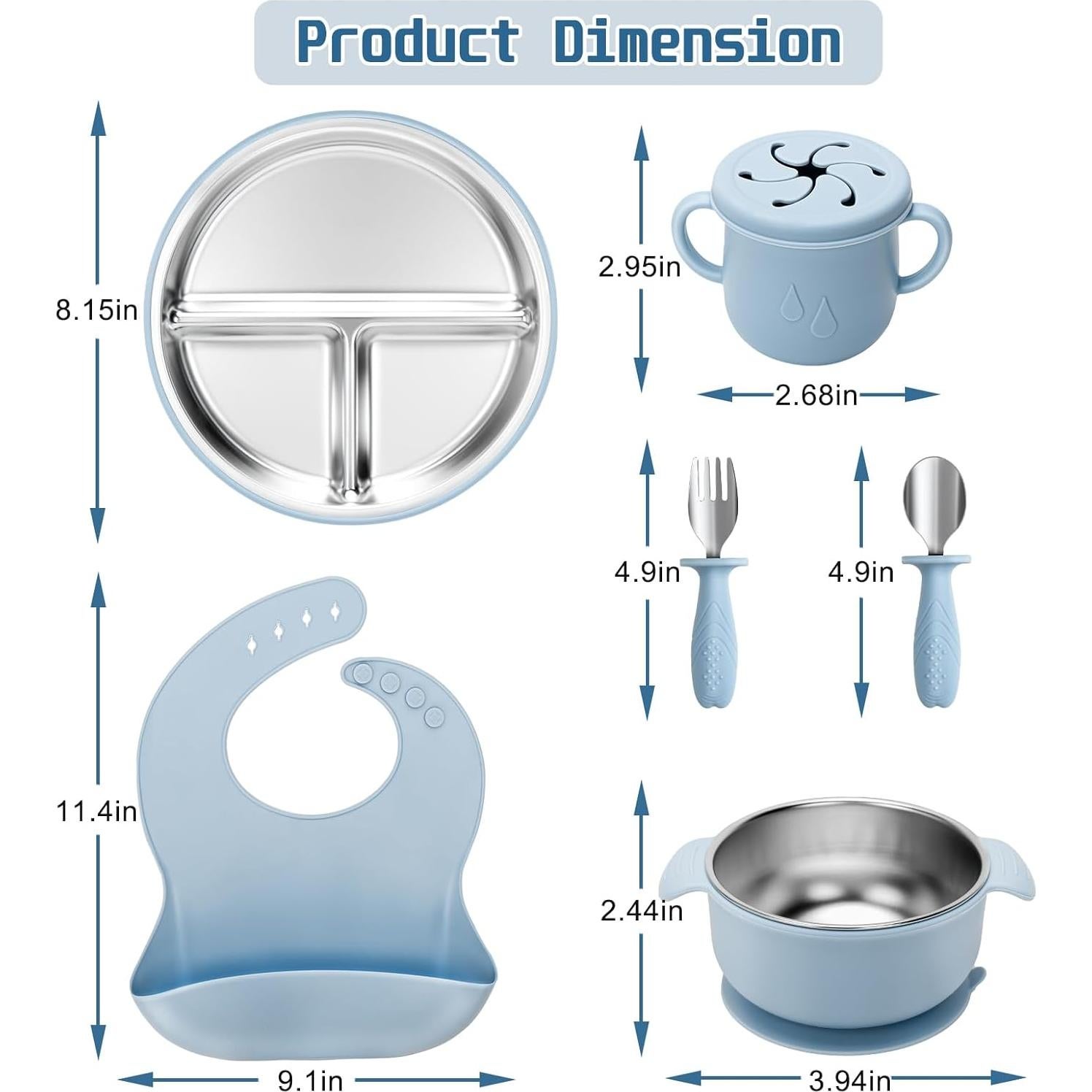 Juego de Platos y Cuencos para Bebés MISSLILI Acero Inoxidable