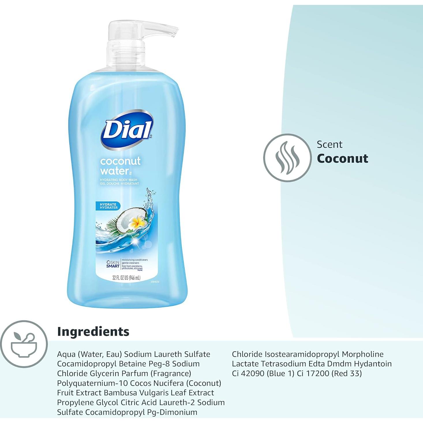 Jabón Corporal Dial 946 ml Agua de Coco Hidratante