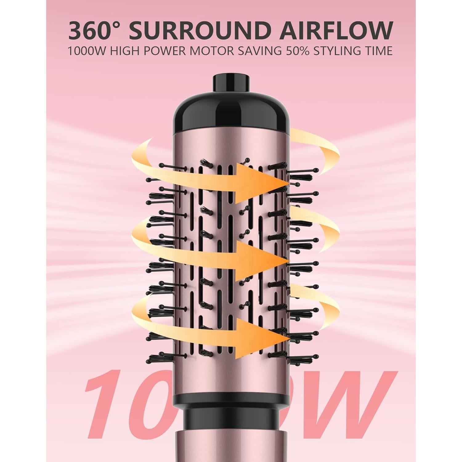 Cepillo Secador de Pelo Rotatorio ANWA 4 en 1 Negro 1000W