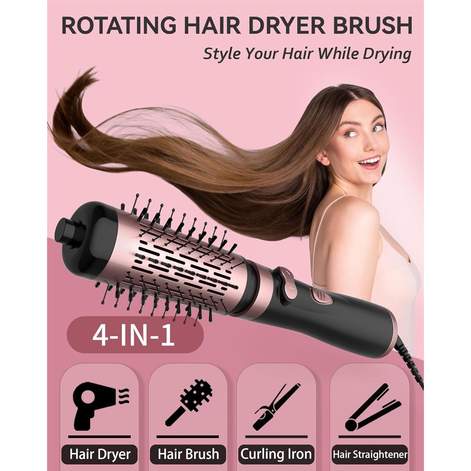 Cepillo Secador de Pelo Rotatorio ANWA 4 en 1 Negro 1000W