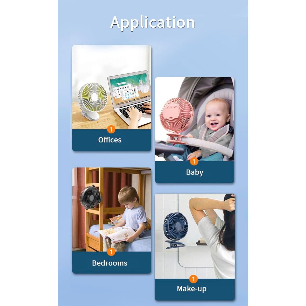 Ventilador de Clip KONPWAY 10 cm Recargable Rosa