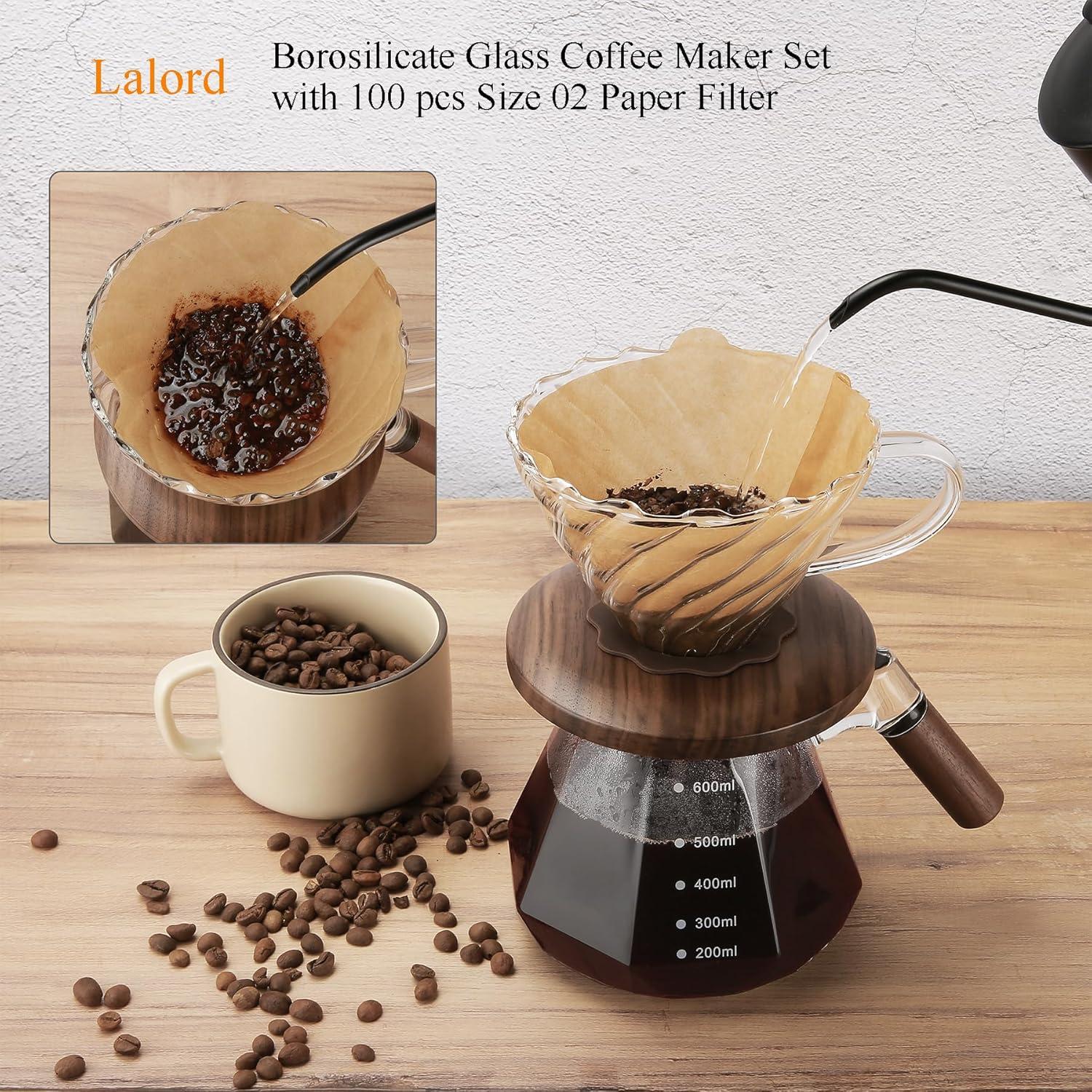 Cafetera de Goteo Lalord 600 ml Vidrio Borosilicato con Filtros