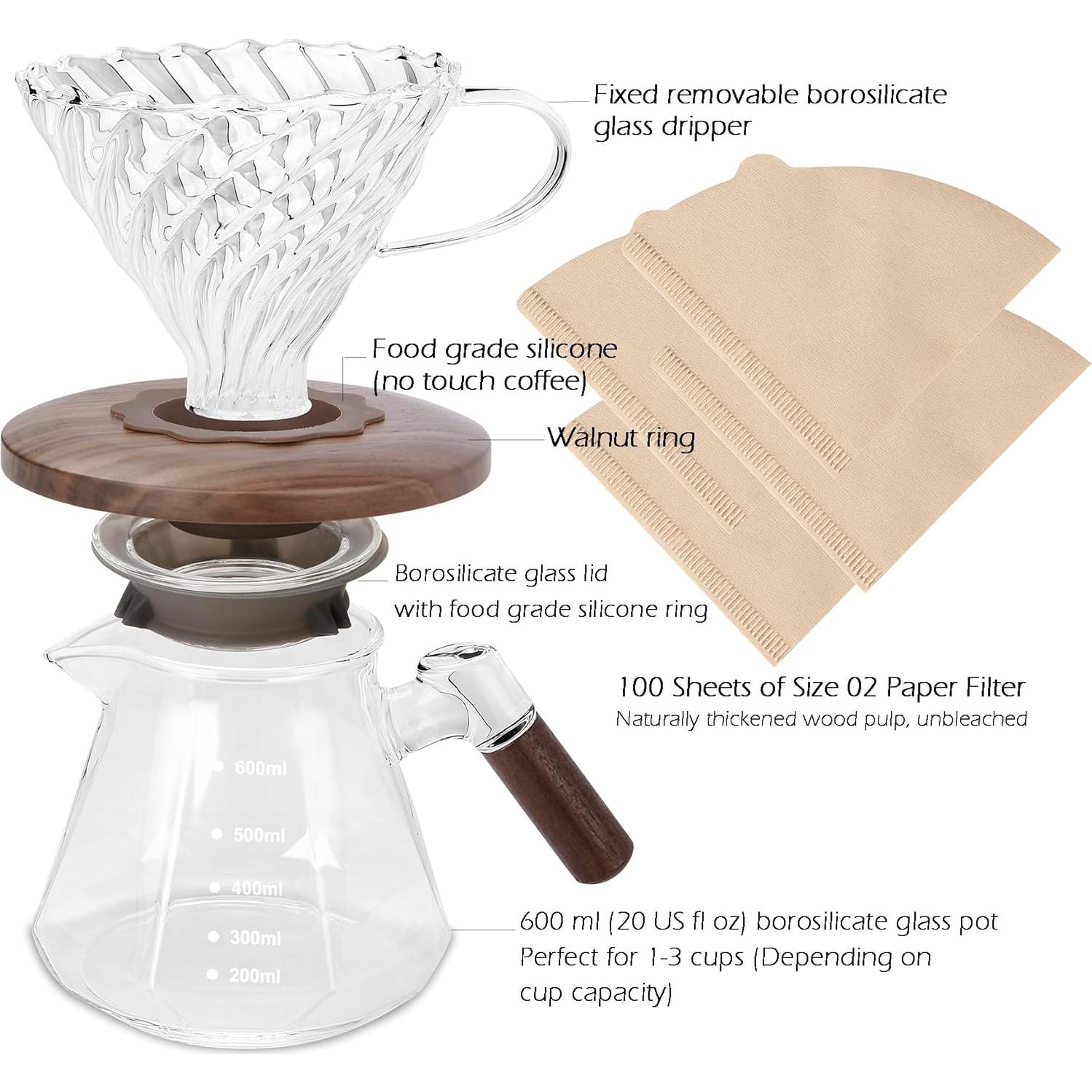 Cafetera de Goteo Lalord 600 ml Vidrio Borosilicato con Filtros