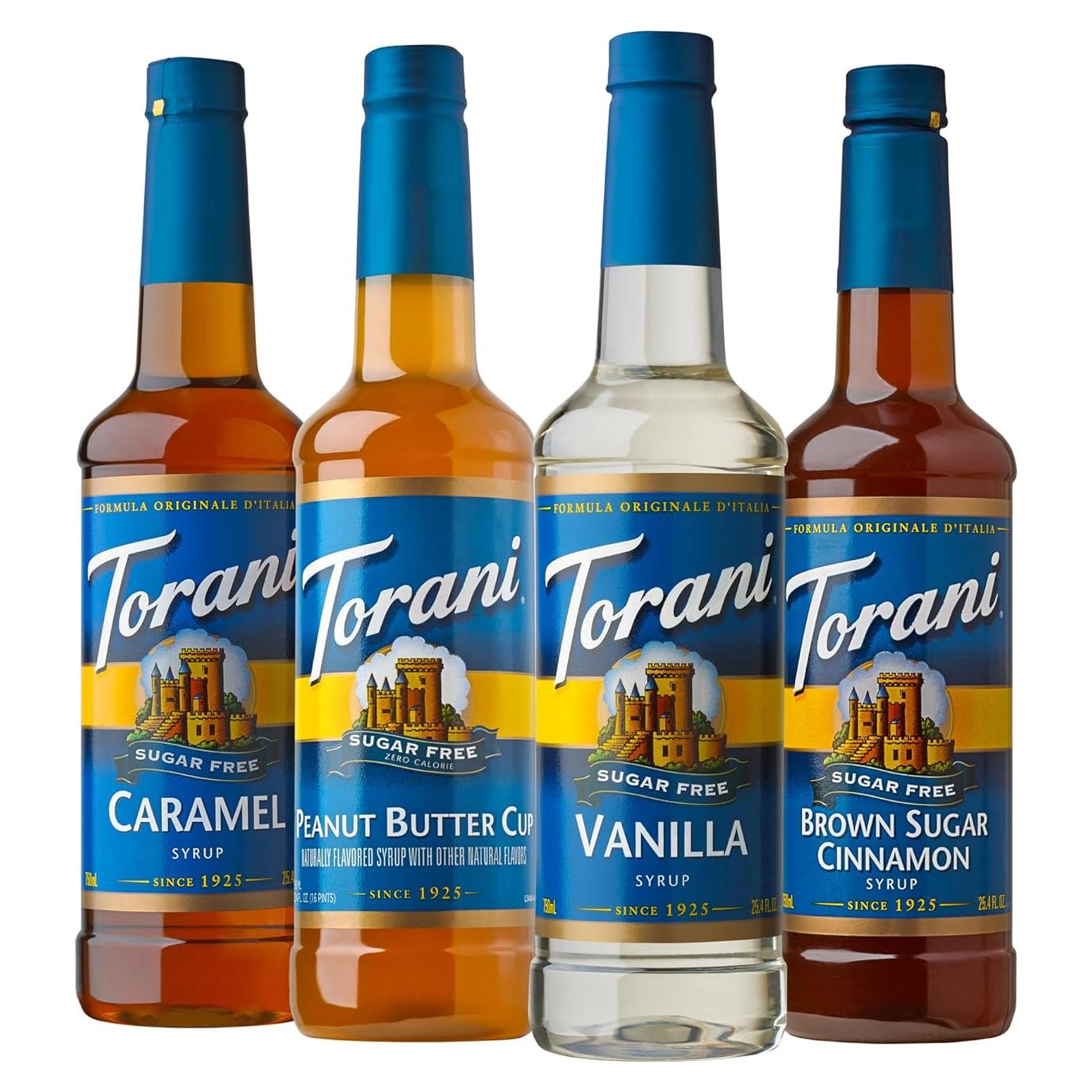 Paquete de 4 jarabes Torani sin azúcar 750 ml - Caramelo, Vainilla