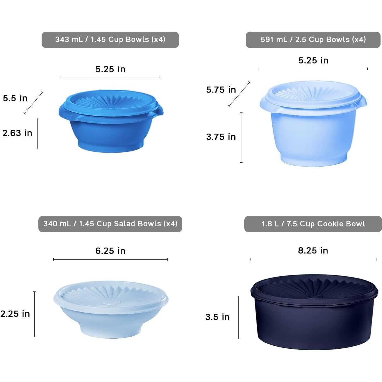 Set de 10 Contenedores de Almacenamiento Tupperware Azul