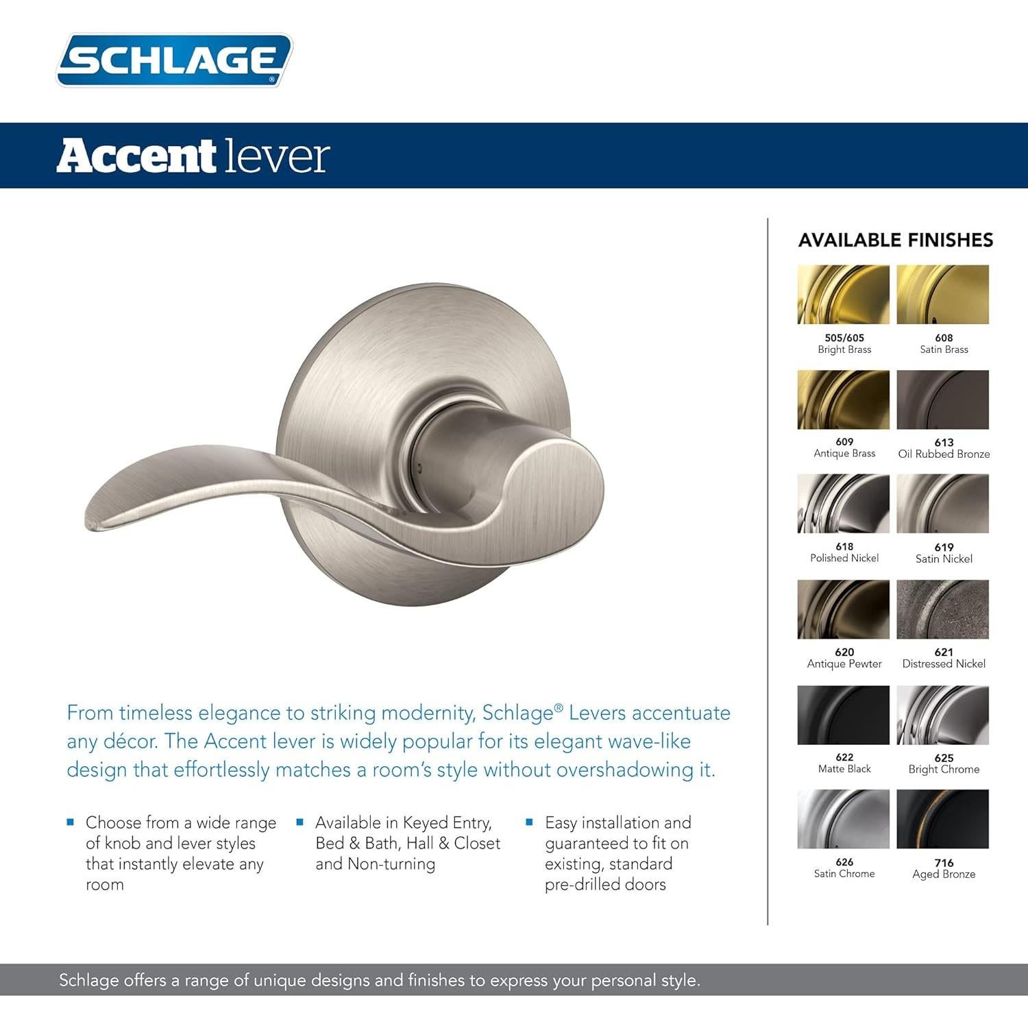 Cerrojo de Cilindro Simple Schlage FB50 V Acc 505 4 Unidades