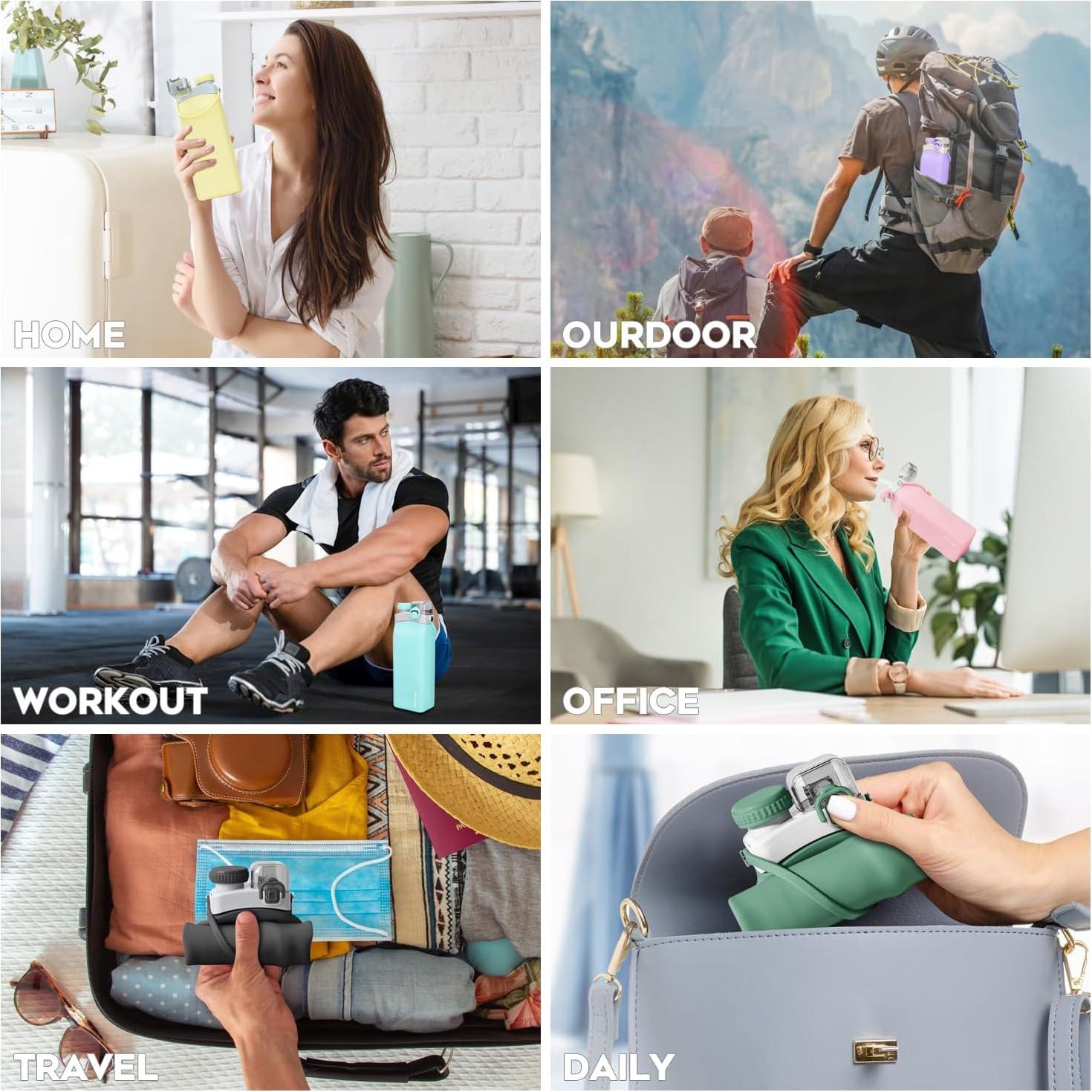 Botella de Agua Plegable Sinyon 600ml Silicona A Prueba de Fugas