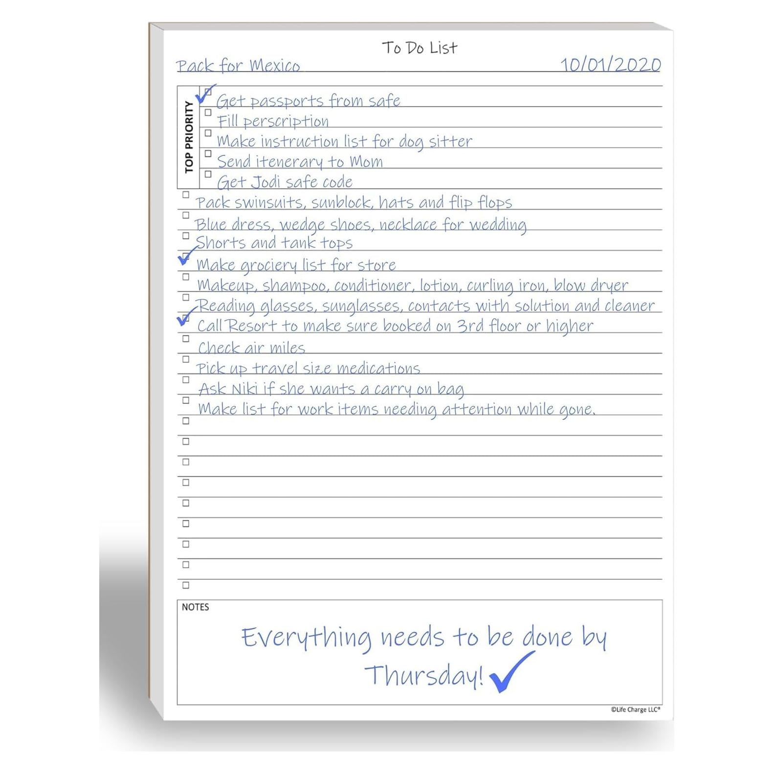 Bloc de Notas de Lista de Tareas Life Charge 60 Páginas A4