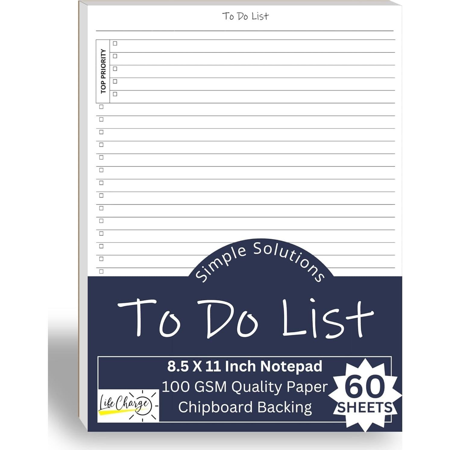 Bloc de Notas de Lista de Tareas Life Charge 60 Páginas A4