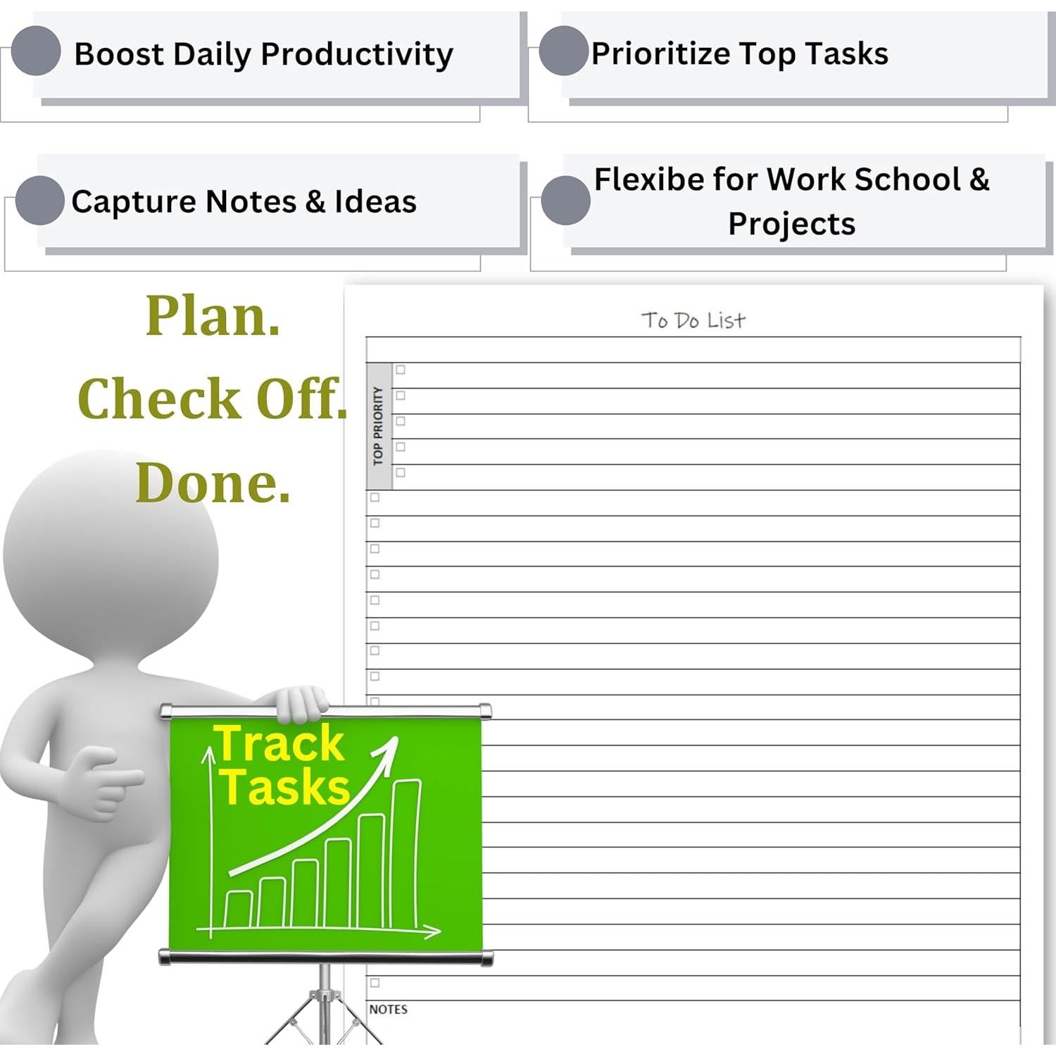 Bloc de Notas de Lista de Tareas Life Charge 60 Páginas A4