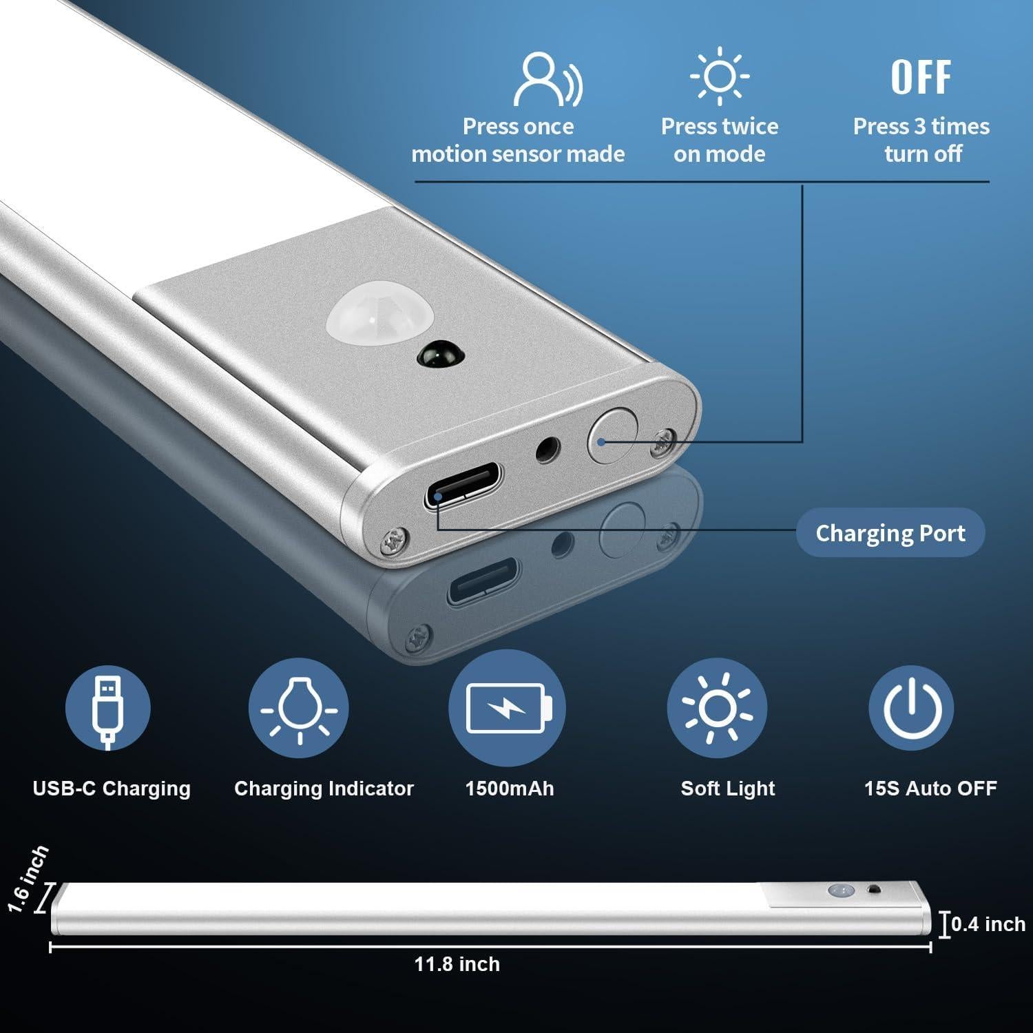 Luces Bajo el Gabinete Long-Stars 64 LED Inalámbricas con Sensor