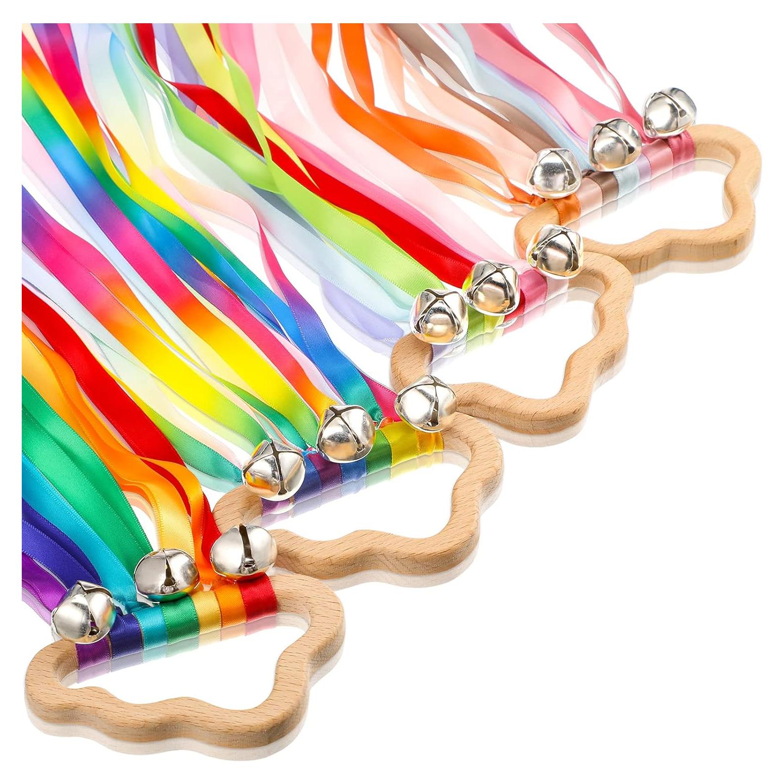 4 Cometas de Cinta de Mano Arcoíris Aoriher con Campanas