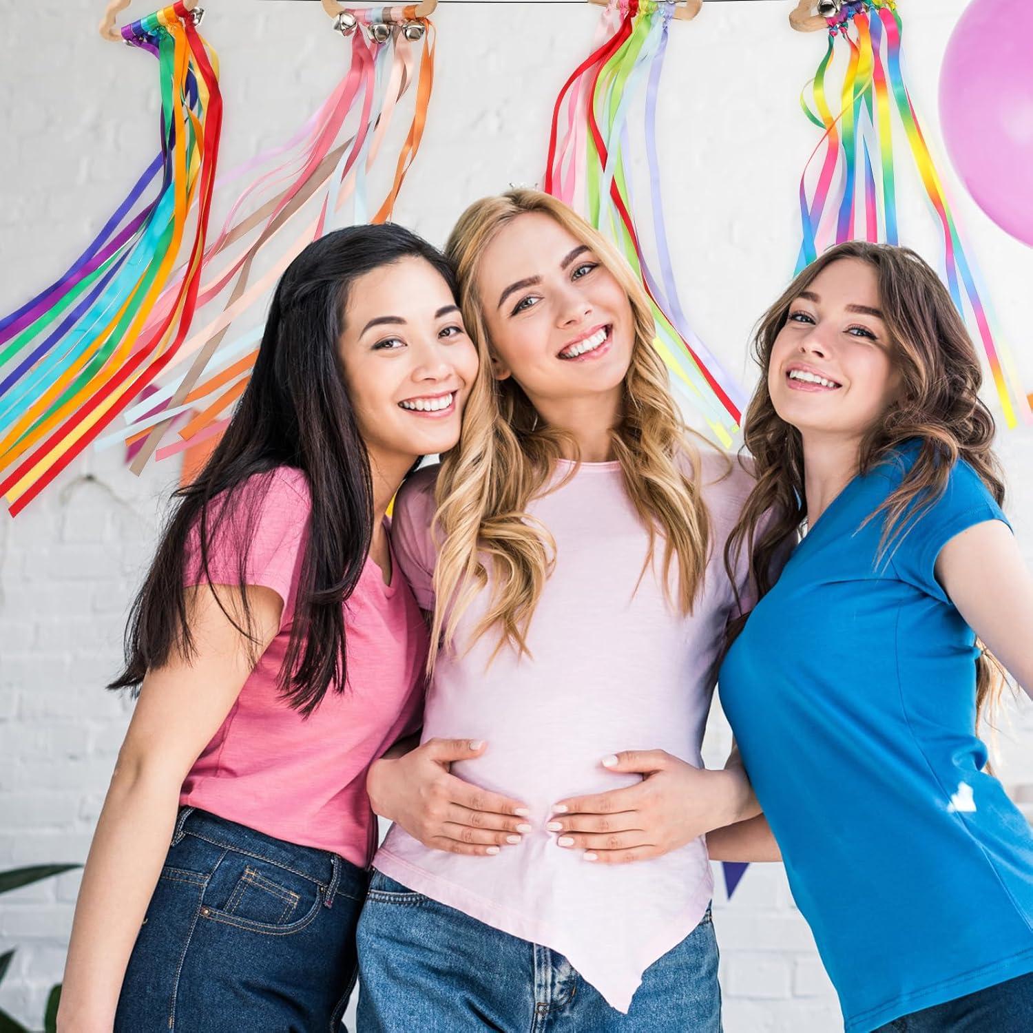 4 Cometas de Cinta de Mano Arcoíris Aoriher con Campanas