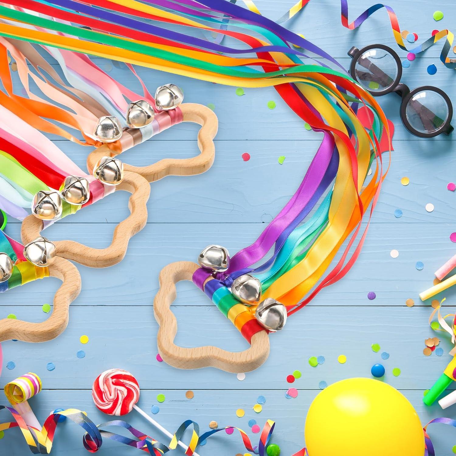 4 Cometas de Cinta de Mano Arcoíris Aoriher con Campanas