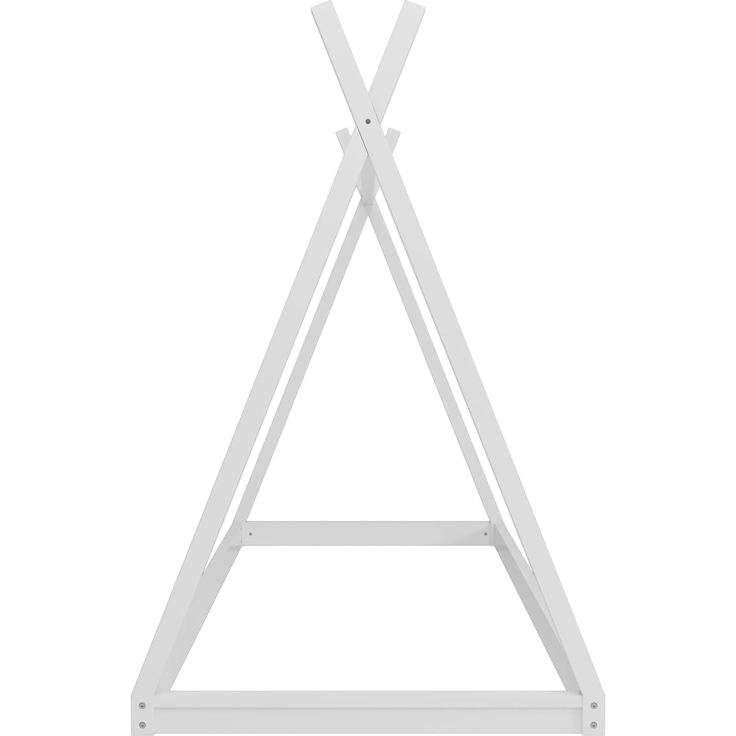 Twin Size House Beds with Tent for Kids, Wood Montessori Teepee Bed, Low Floor Bed for Boys Girls Teens, Without Slats, Easy Assembly, White