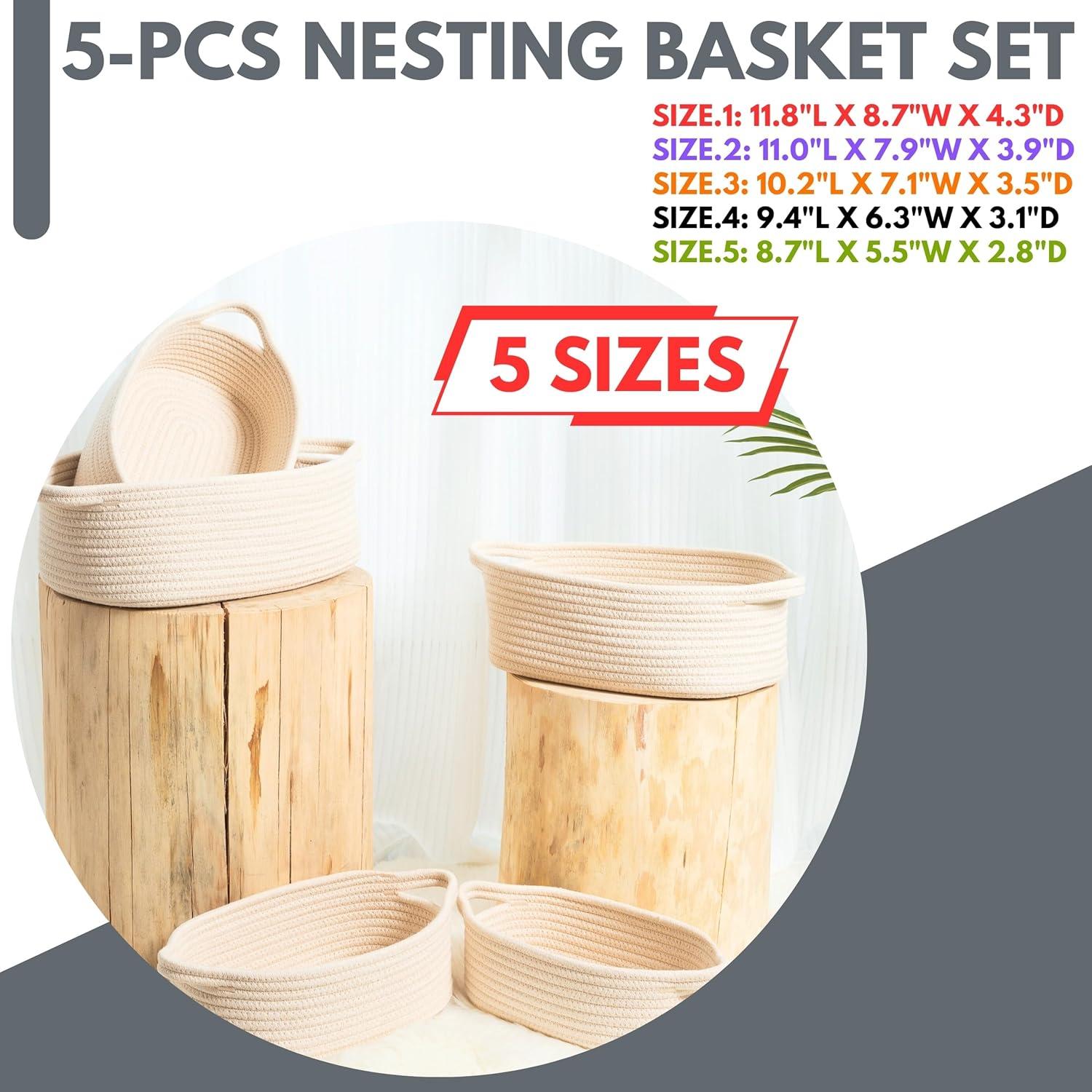 Cestas de Almacenamiento MINTWOOD 5 Piezas Beige Algodón