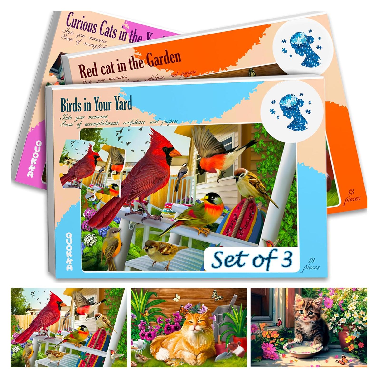 Rompecabezas de Demencia QUOKKA 13 Piezas Aves y Gatos