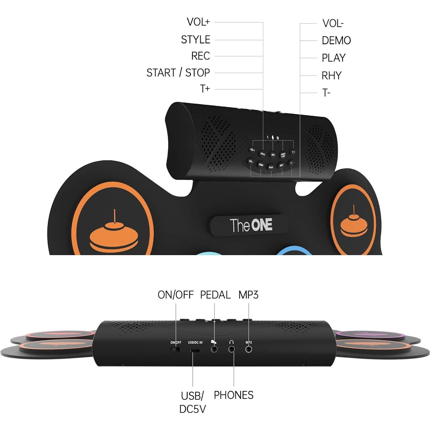Conjunto de Batería Electrónica The ONE TRD1 9 Pads Portátil