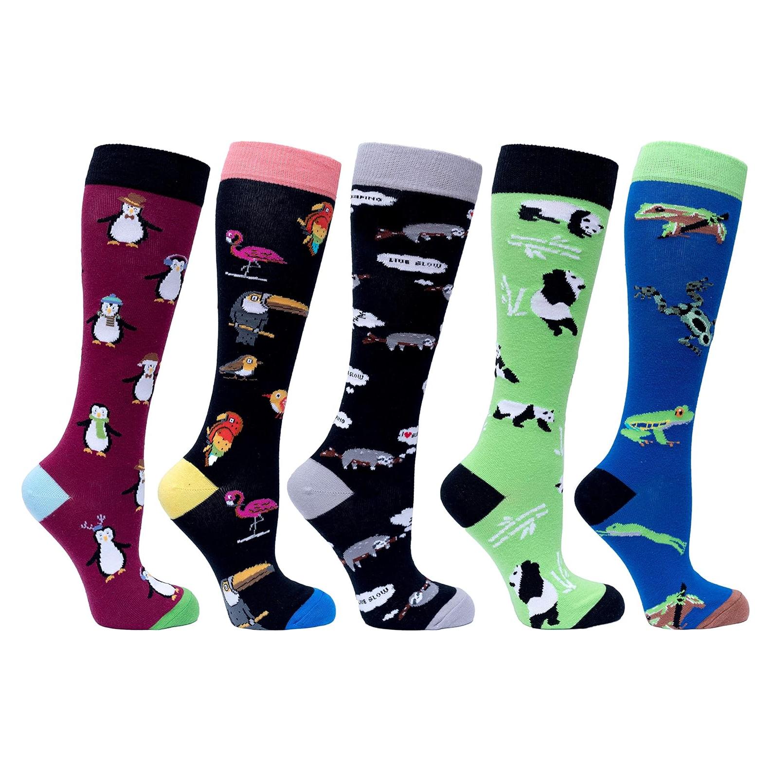 Calcetines de Lujo para Mujer - 5 Pares Coloridos hasta la Rodilla