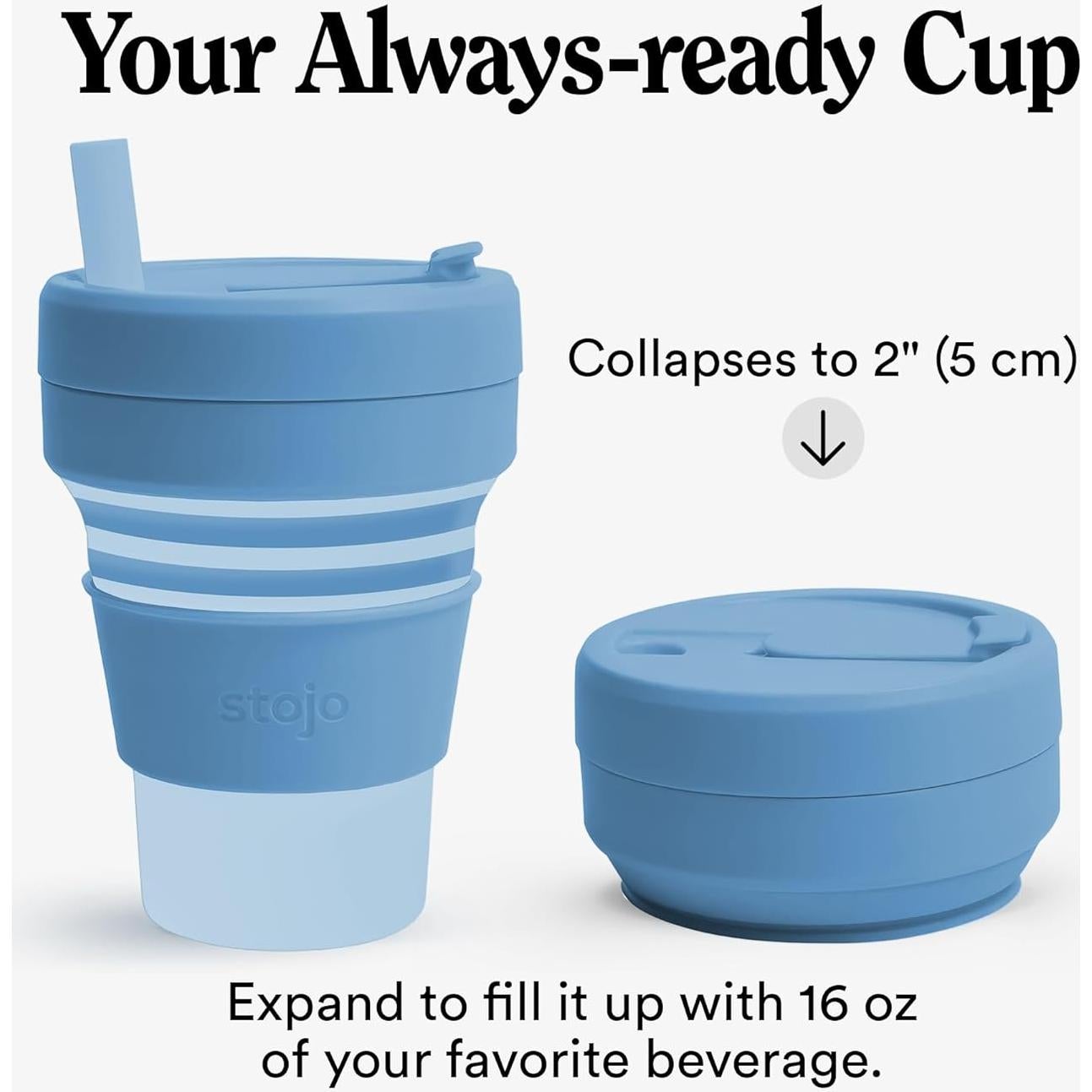 STOJO Taza Plegable 355ml - Silicona Reutilizable Acero