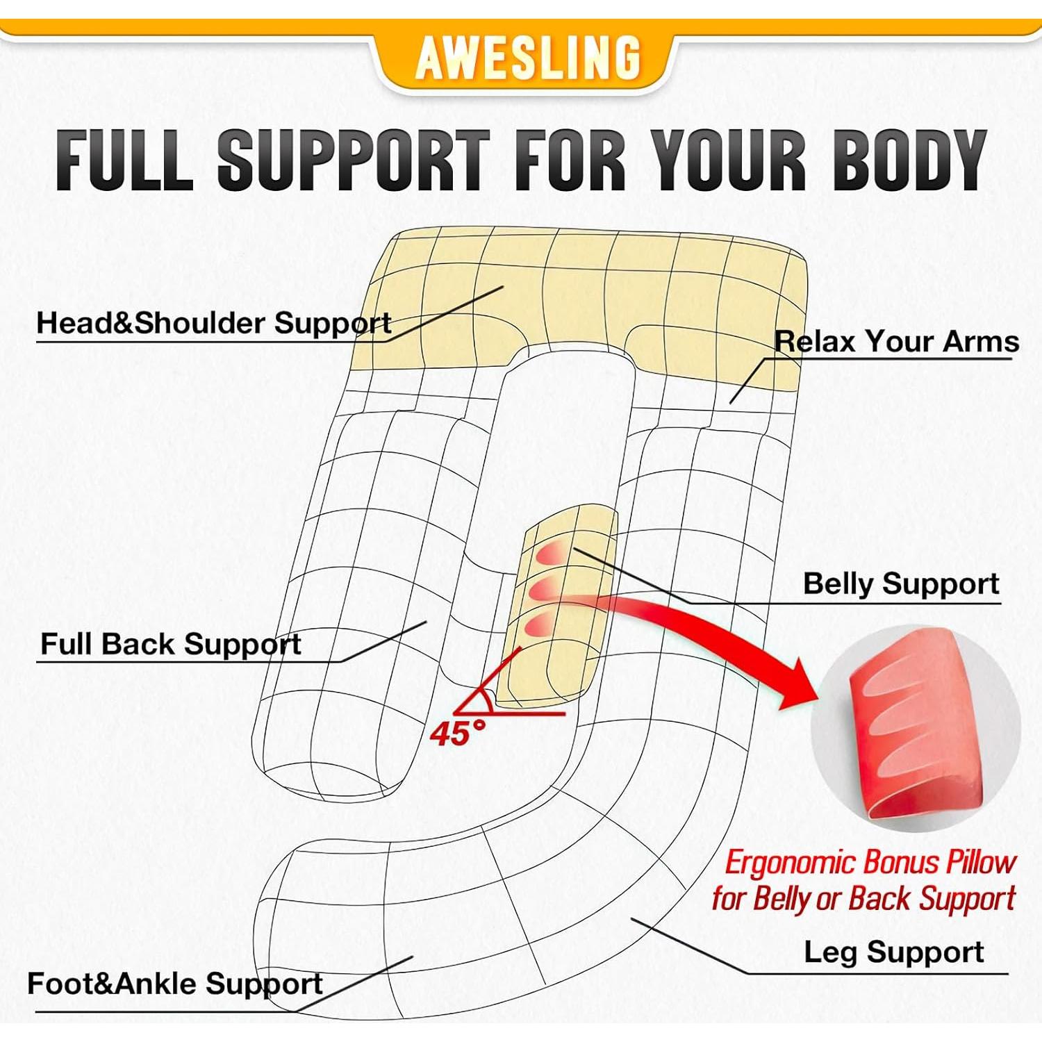 Almohada Corporal de Embarazo AS AWESLING 152 cm Espuma Memoria