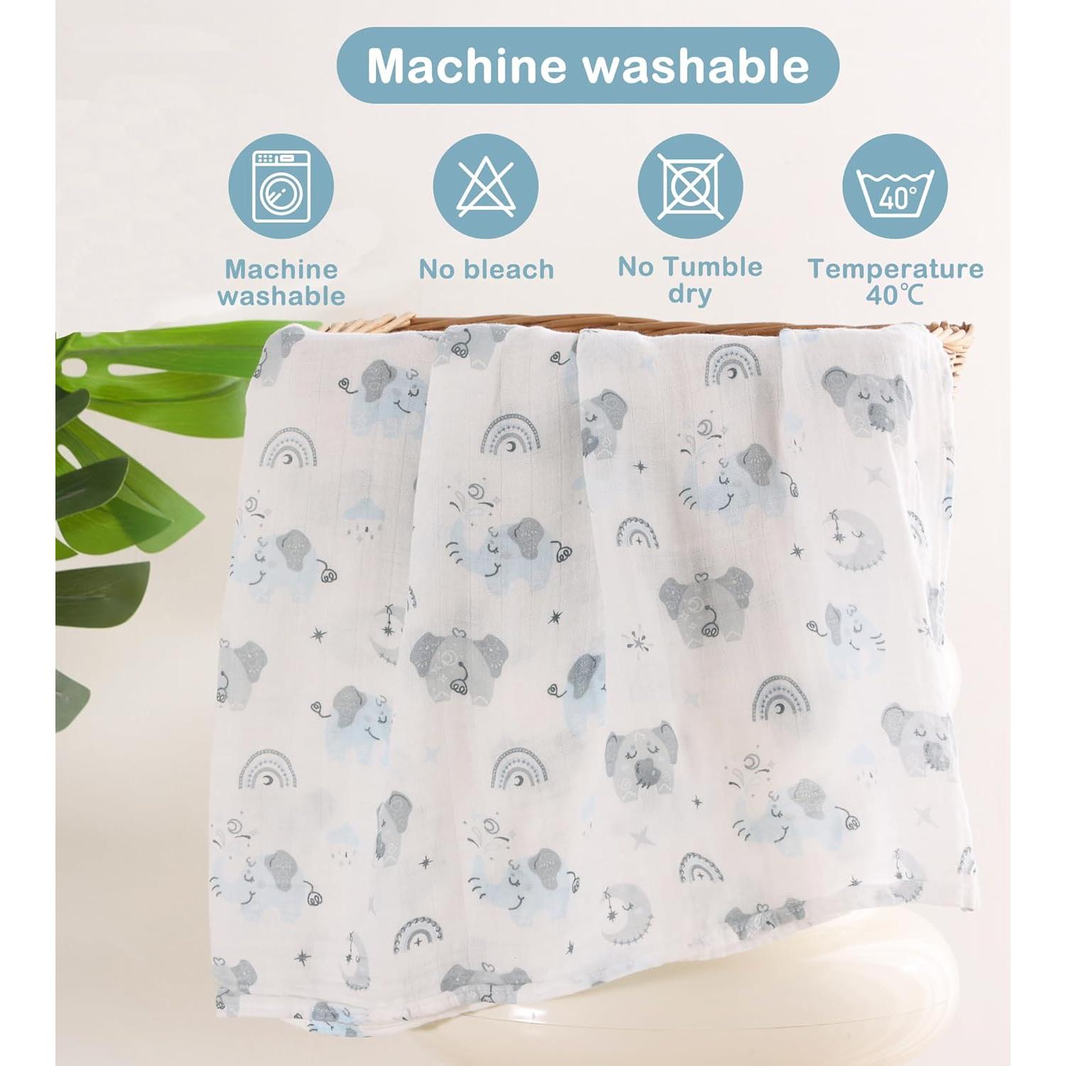 Mantas de Muselina Viviland 120x120 cm Elefante Azul - Paquete de 4