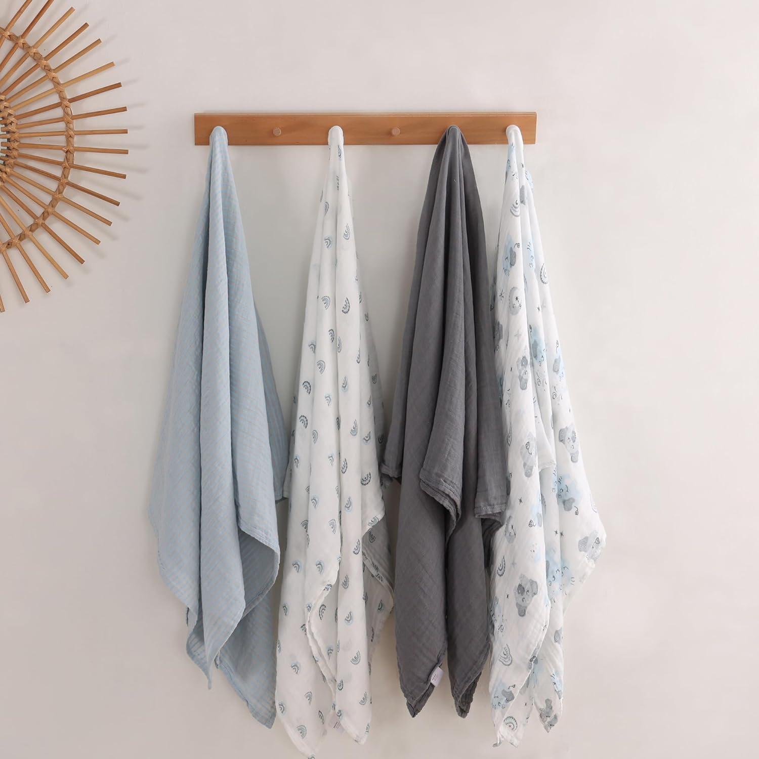 Mantas de Muselina Viviland 120x120 cm Elefante Azul - Paquete de 4