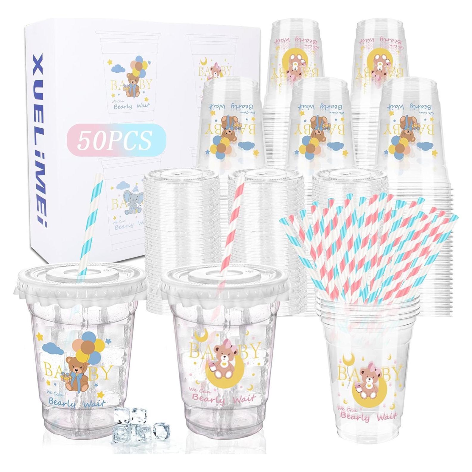 Tazas de Plástico Desechables Xuelimei 12 oz con Tapas - 50 Pzas