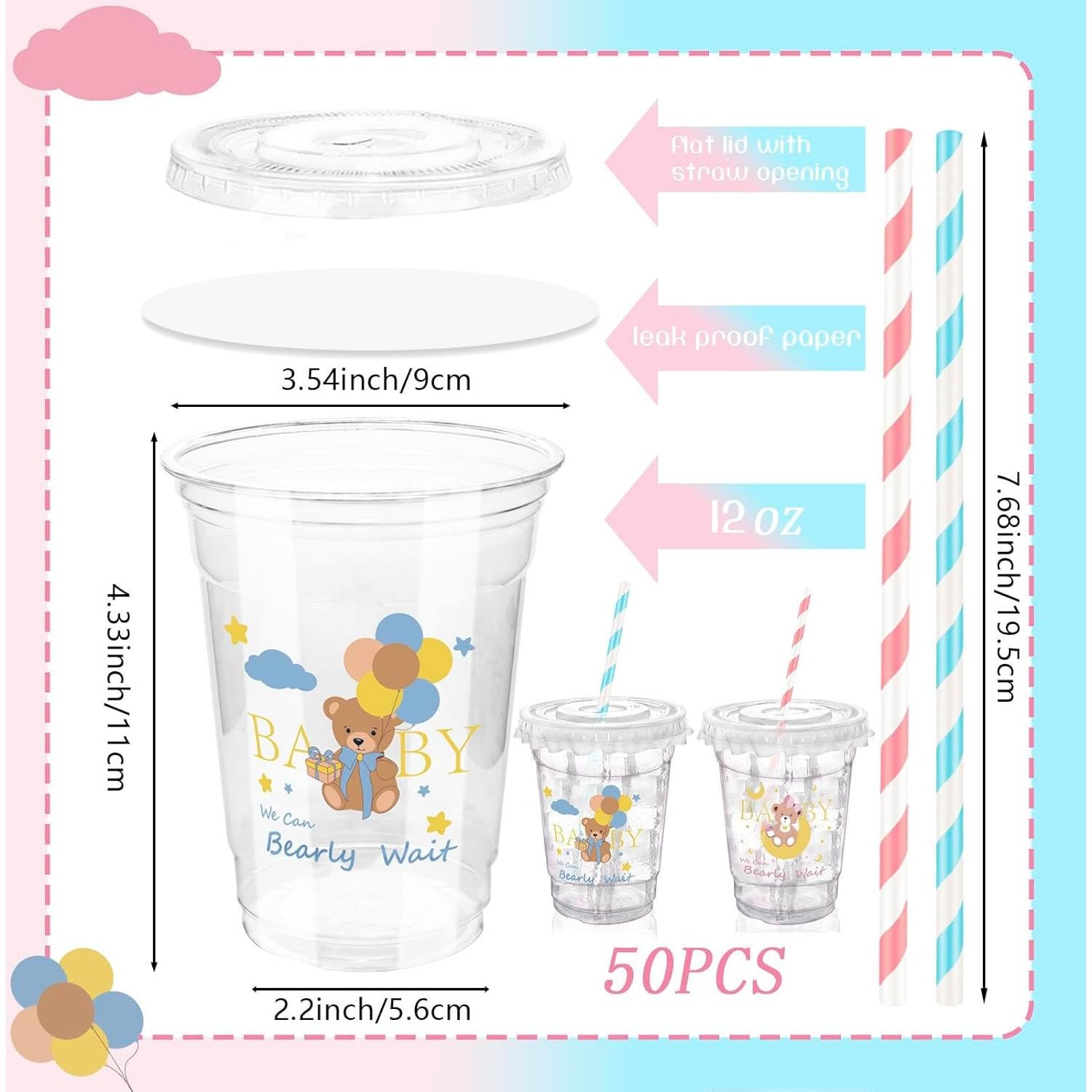 Tazas de Plástico Desechables Xuelimei 12 oz con Tapas - 50 Pzas