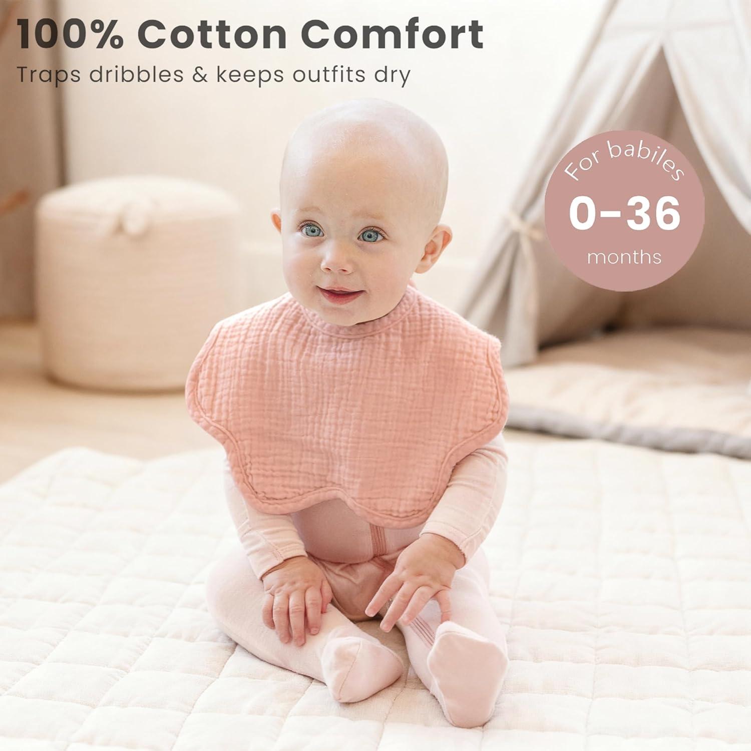 Baberos de Muselina Konssy 8 Pack 100% Algodón Ajustables