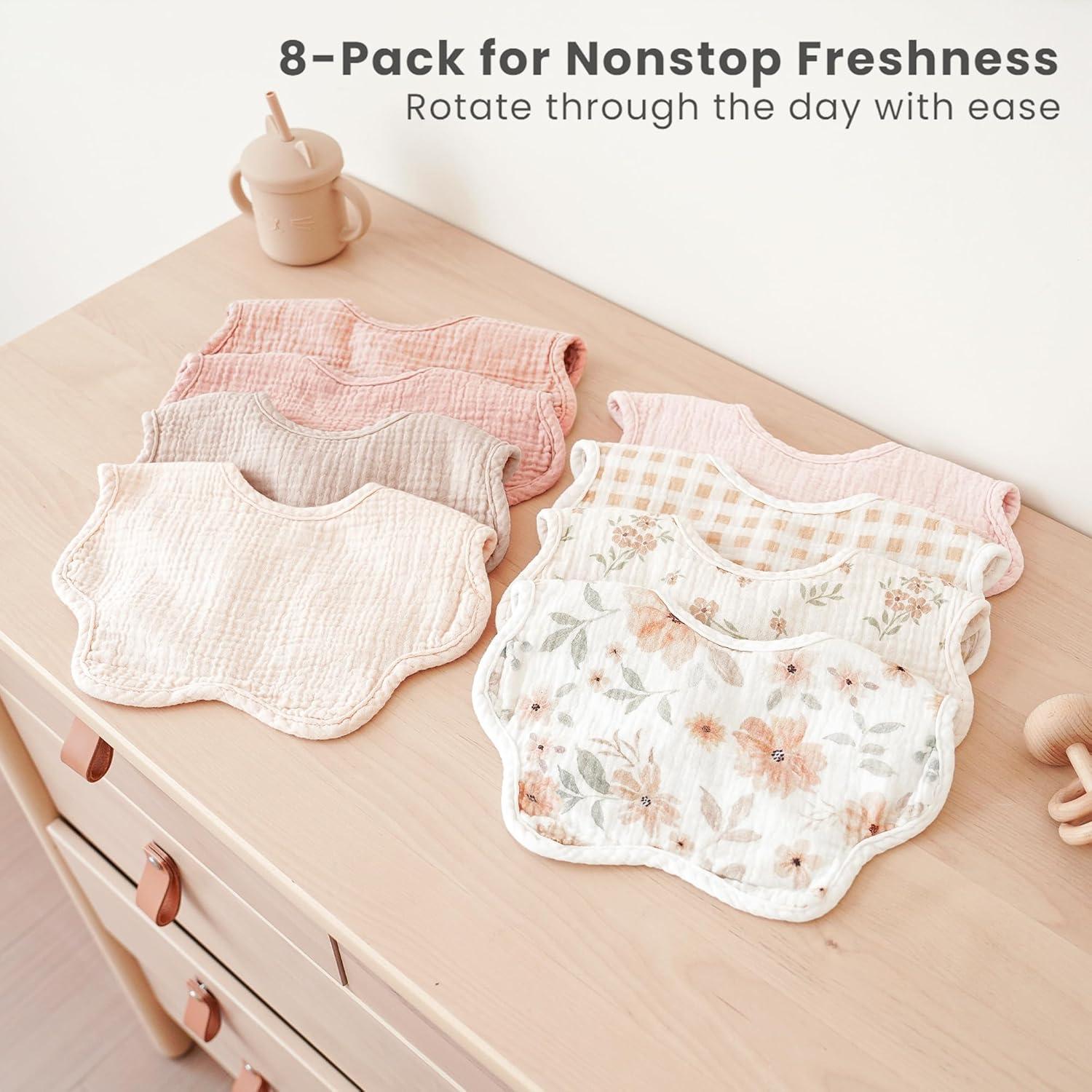 Baberos de Muselina Konssy 8 Pack 100% Algodón Ajustables