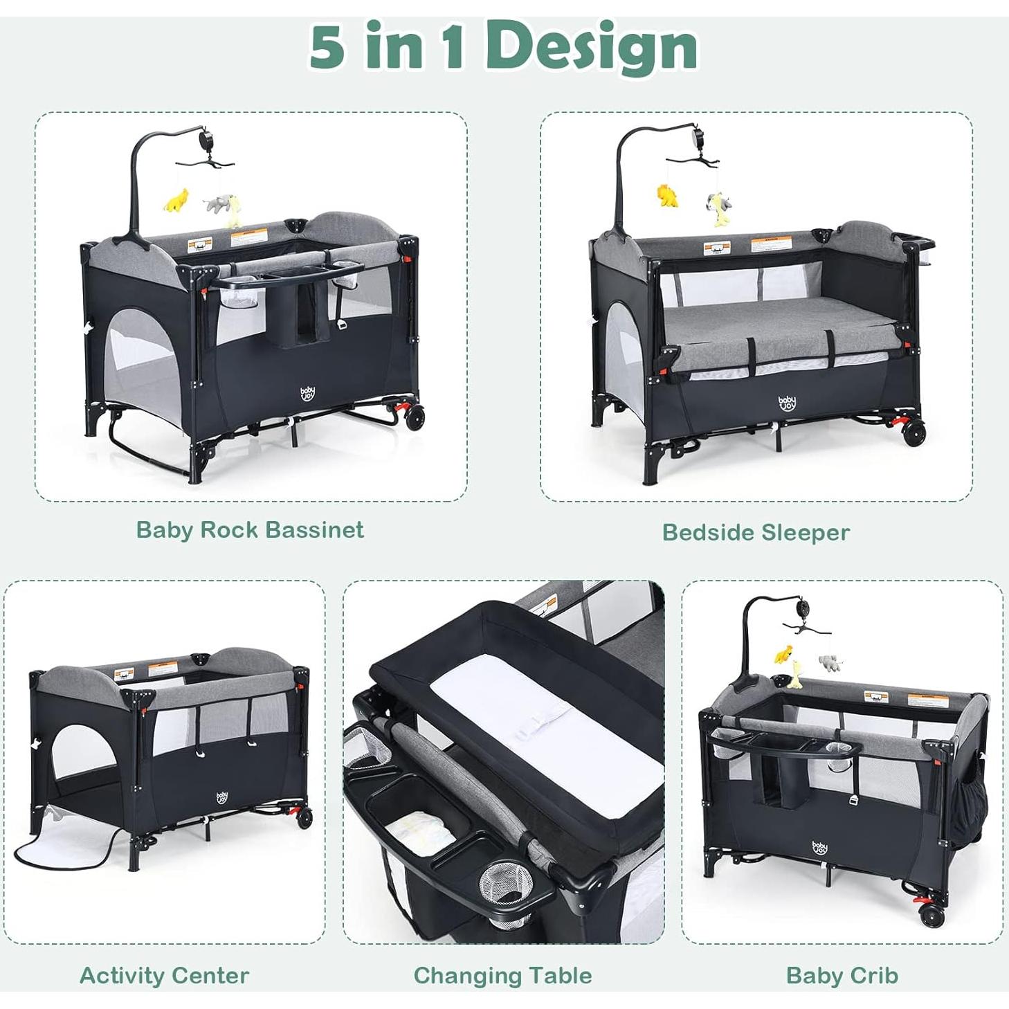Cuna Lateral Multifuncional BABY JOY 5 en 1 Negra
