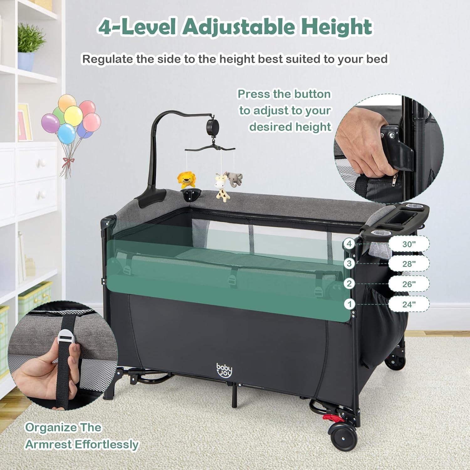 Cuna Lateral Multifuncional BABY JOY 5 en 1 Negra