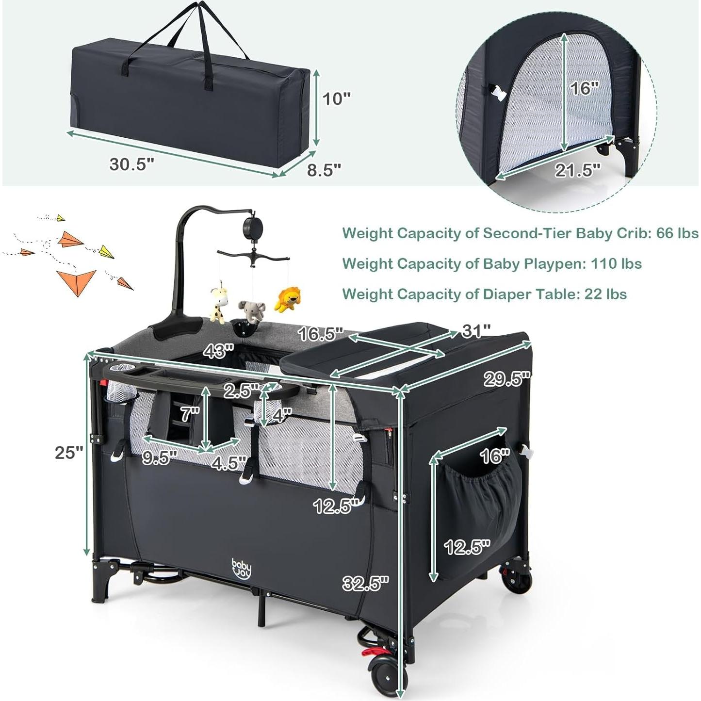 Cuna Lateral Multifuncional BABY JOY 5 en 1 Negra