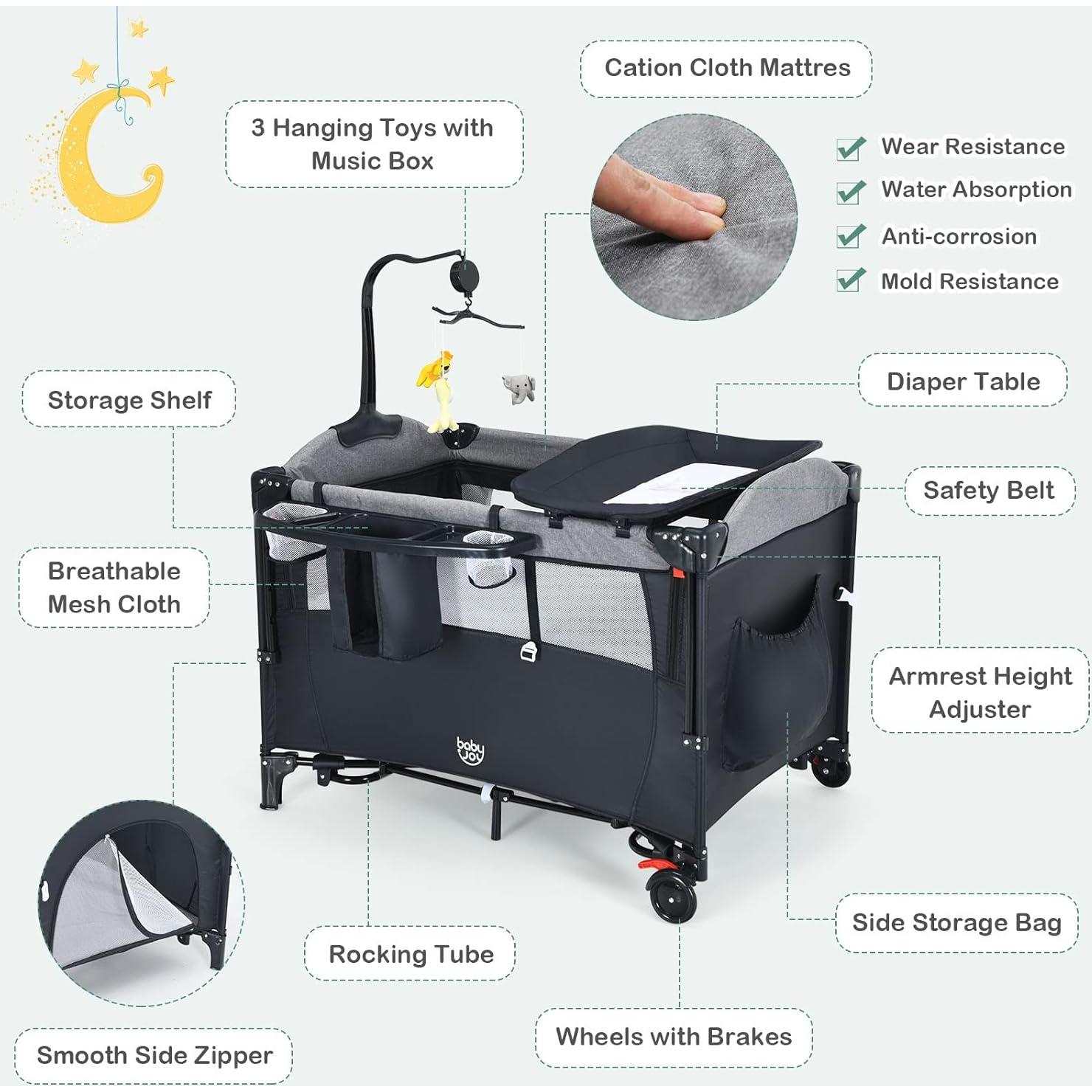 Cuna Lateral Multifuncional BABY JOY 5 en 1 Negra