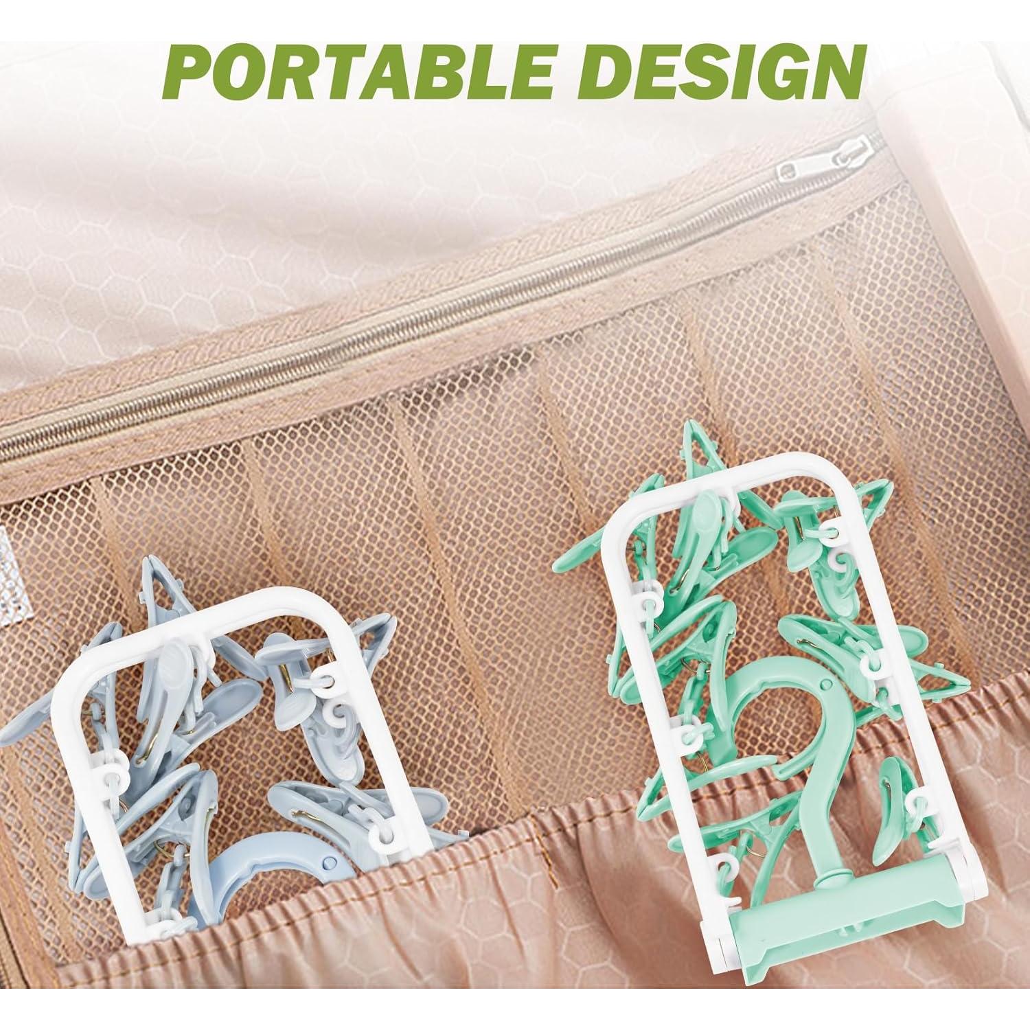 Perchero Colgante Plegable Aolloa con 12 Clips Azul y Verde