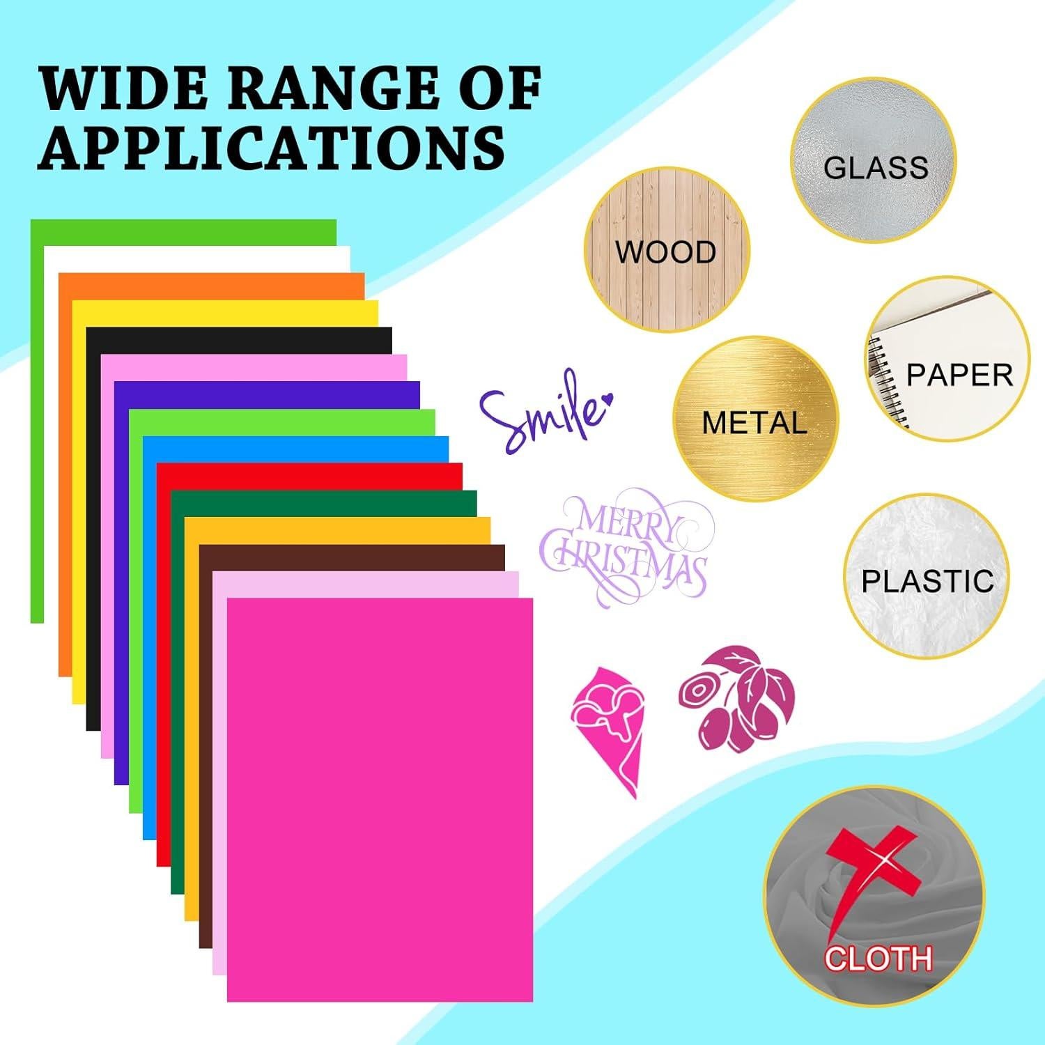 Vinilo Adhesivo Permanente UCEC 51 Hojas 22 Colores 24.1x30.5 cm