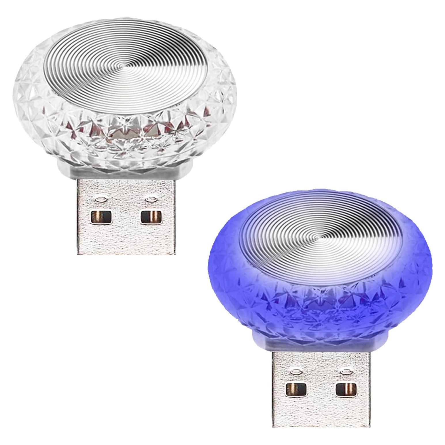 USB LED Car Interior Atmosphere Lamp, Crystal Mini USB LED Car Interior Ambient Lights, Trunk Ambient Light, Decoration Light Ambient Interior Led Light for all Car Interiors, 2 Pcs Night Light (Blue)