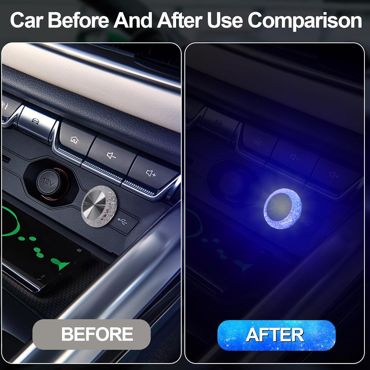 USB LED Car Interior Atmosphere Lamp, Crystal Mini USB LED Car Interior Ambient Lights, Trunk Ambient Light, Decoration Light Ambient Interior Led Light for all Car Interiors, 2 Pcs Night Light (Blue)