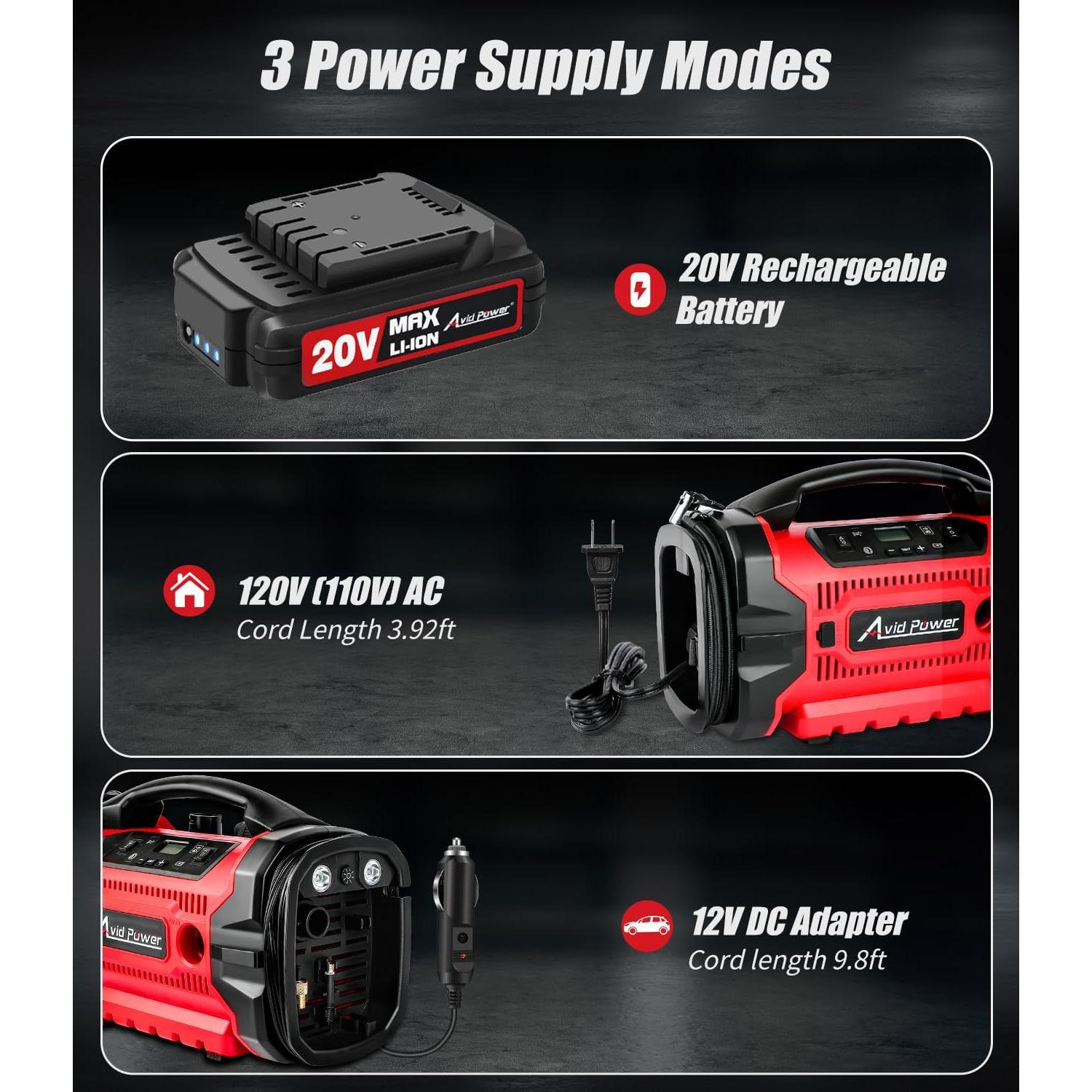 Inflador de Neumáticos AVID POWER 20V Portátil 32 LPM