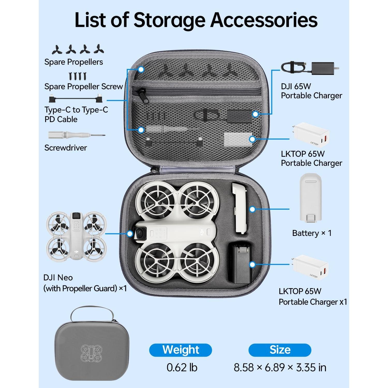 Funda Dura Impermeable LKTOP para Drone DJI Neo - 22.86x17.78x7.62 cm