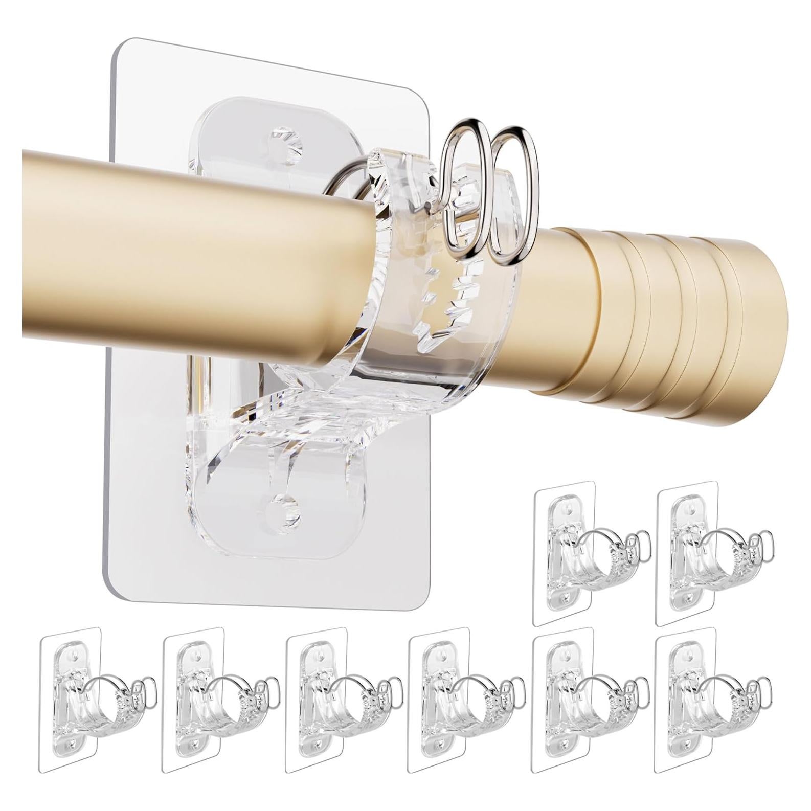 Soportes de barra de cortina sin taladrar MUAKIOY - Paquete de 8